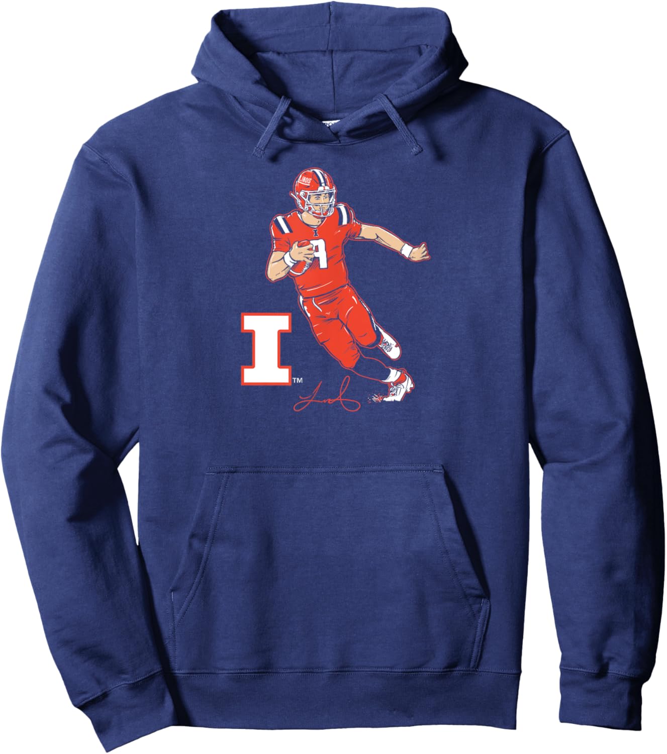 BreakingT Illinois Fighting Illini Luke Altmyer Custom Football Player Blue Small Classic Fit -Adults -Kids Hoodie - Hoodie | Navy