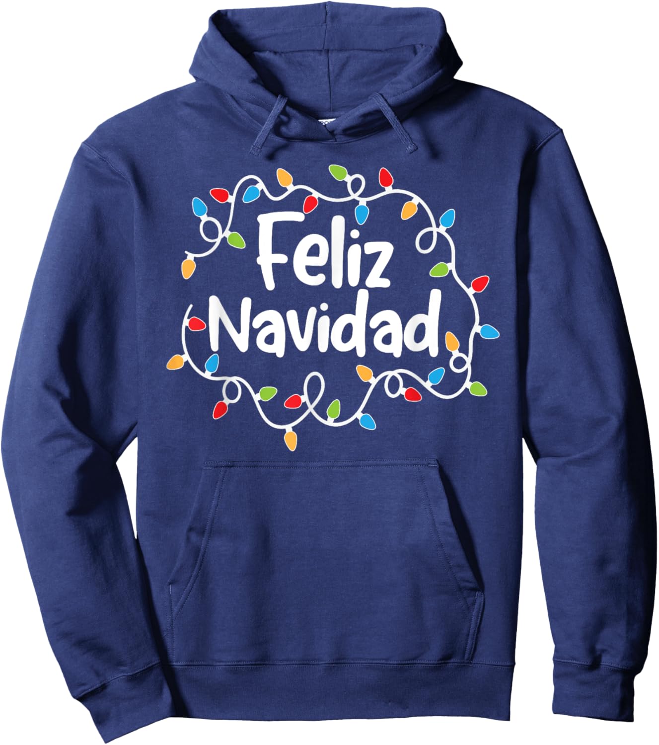 Feliz Navidad Merry Christmas Xmas Lights Family Pajamas Hoodie - Hoodie | Navy