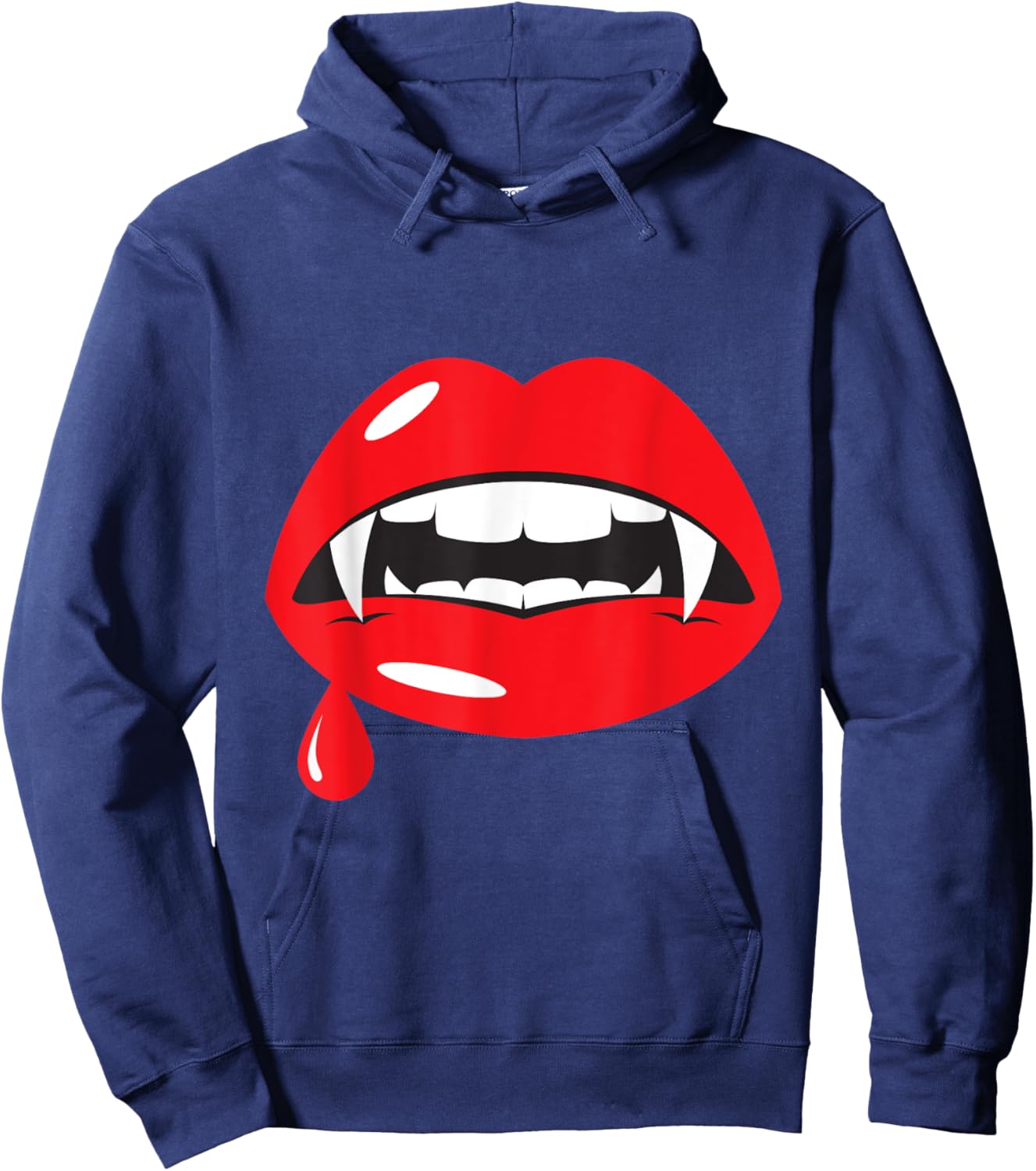 Vampire Mouth Lips Fangs Funny Halloween Spooky Kiss Blood Hoodie - Hoodie | Navy