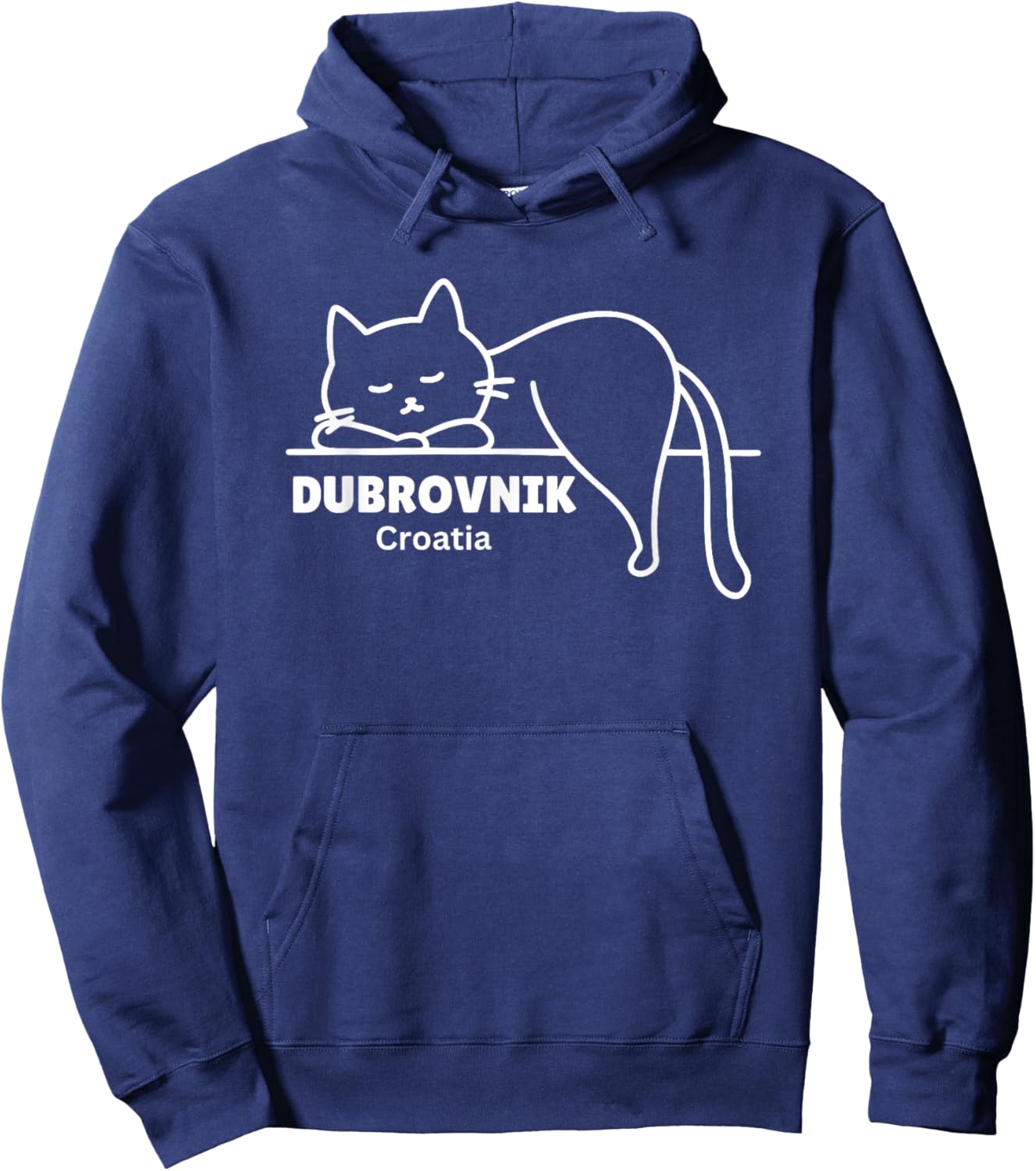 Dubrovnik Croatia Souvenir Store Dubrovnik - Adult, Cat, Holiday, Short Sleeve, Black, Small Hoodie - Hoodie | Navy