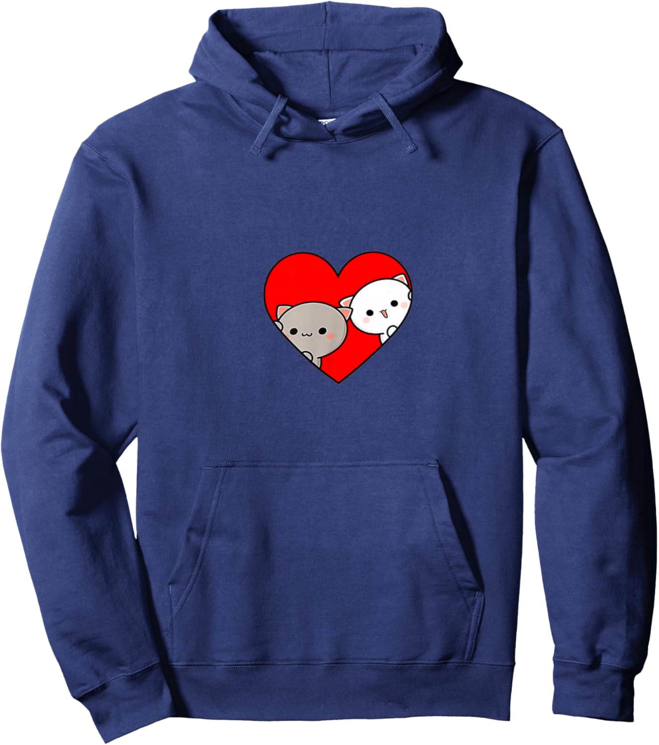 Peach Cartoon Love Goma Cat Valentine’s Day Heart GF BF Men Women Girls Kids Hoodie - Hoodie | Navy