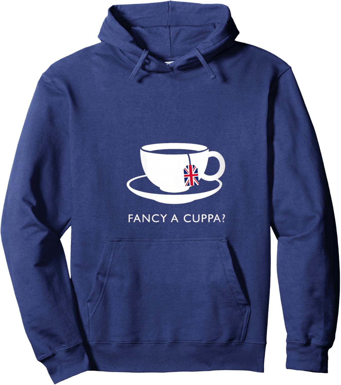 Fancy A Cuppa? English Tea Souvenir Quote V-Neck Hoodie - Hoodie | Navy