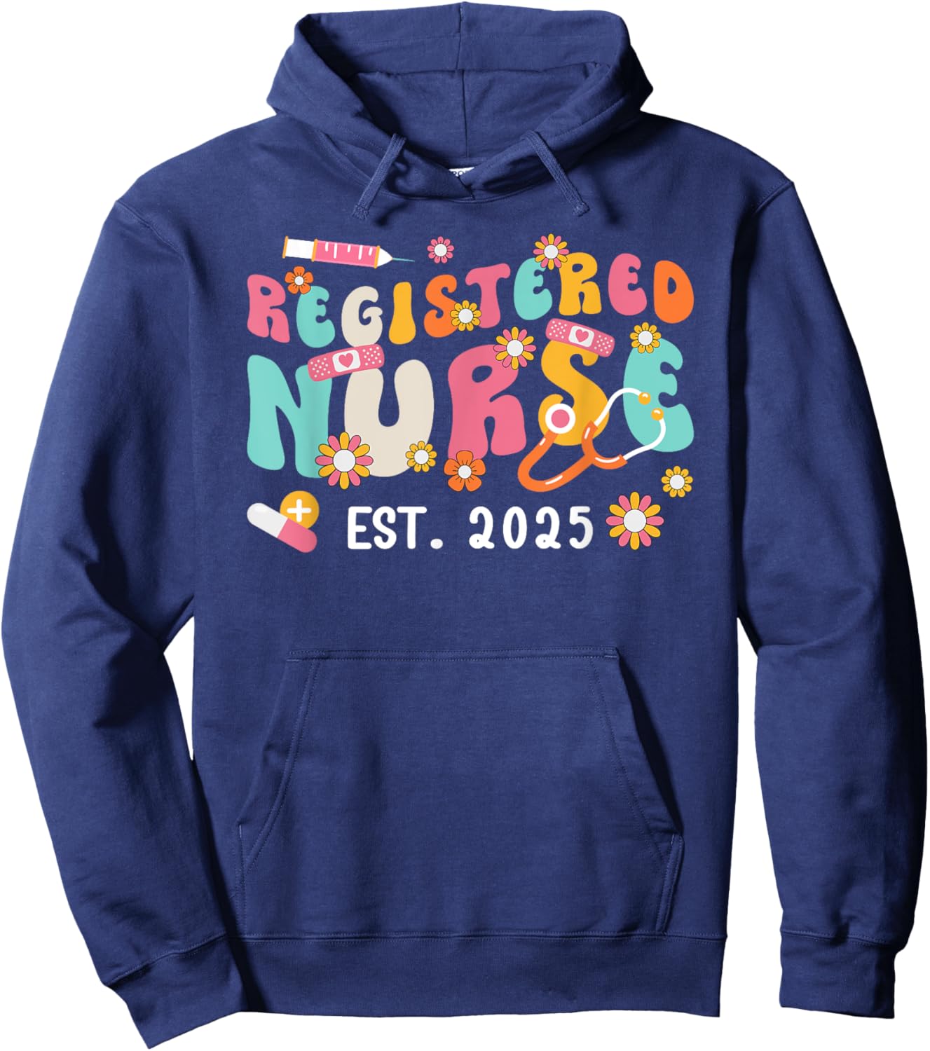 Groovy Registered Nurse 2025 RN Graduation RN Graduate 2025 Hoodie - Hoodie | Navy