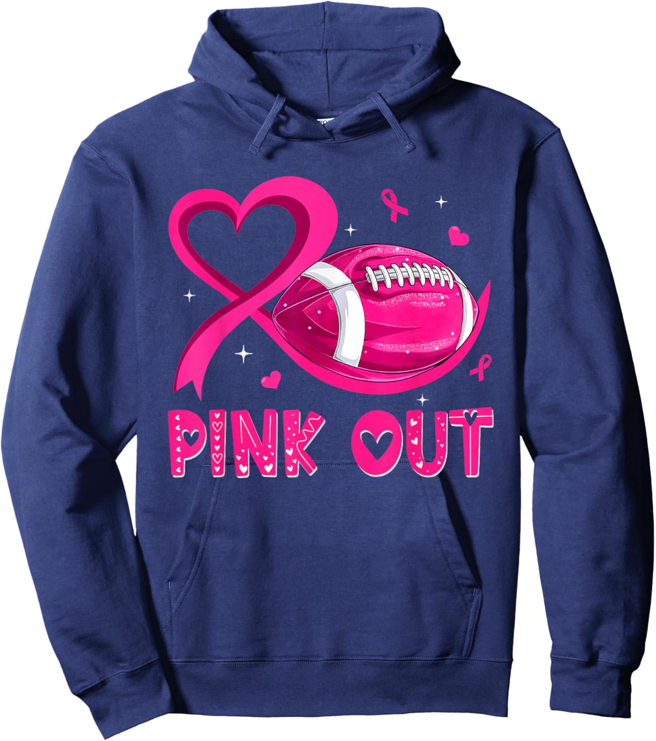 Pink Out Breast Cancer Awareness Football Pink Ribbon Women Hoodie - Hoodie | Navy