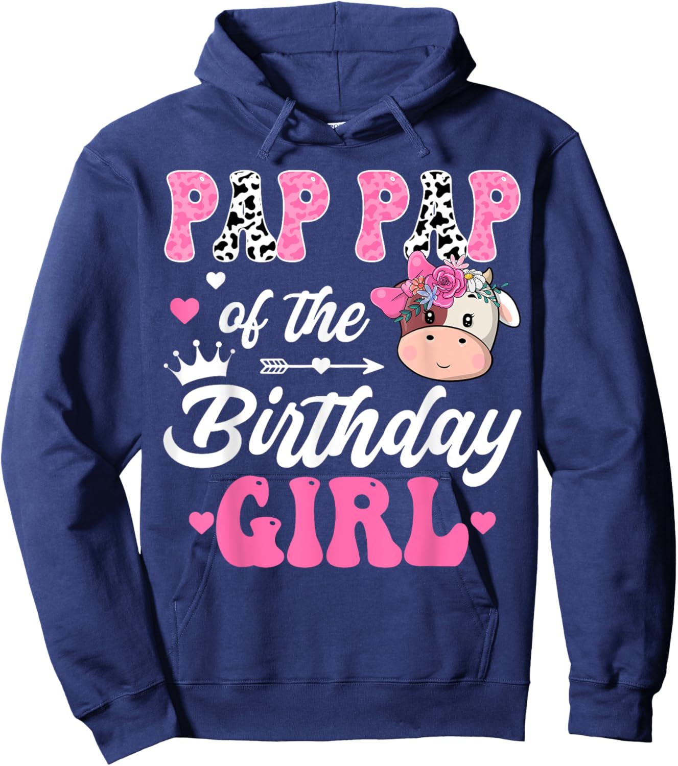 Pap Pap Of The Birthday Girl Farm Cow 1St Birthday Girl Hoodie - Hoodie | Navy