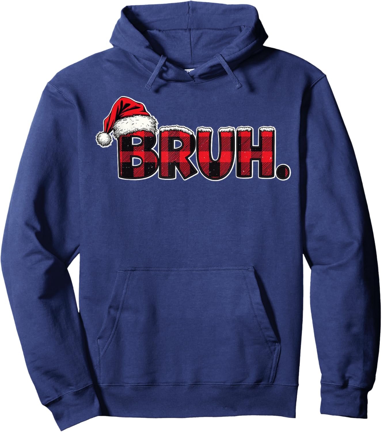 Bruh Santa Hat Funny Christmas Plaid Holiday Boys Kids Xmas Hoodie - Hoodie | Navy