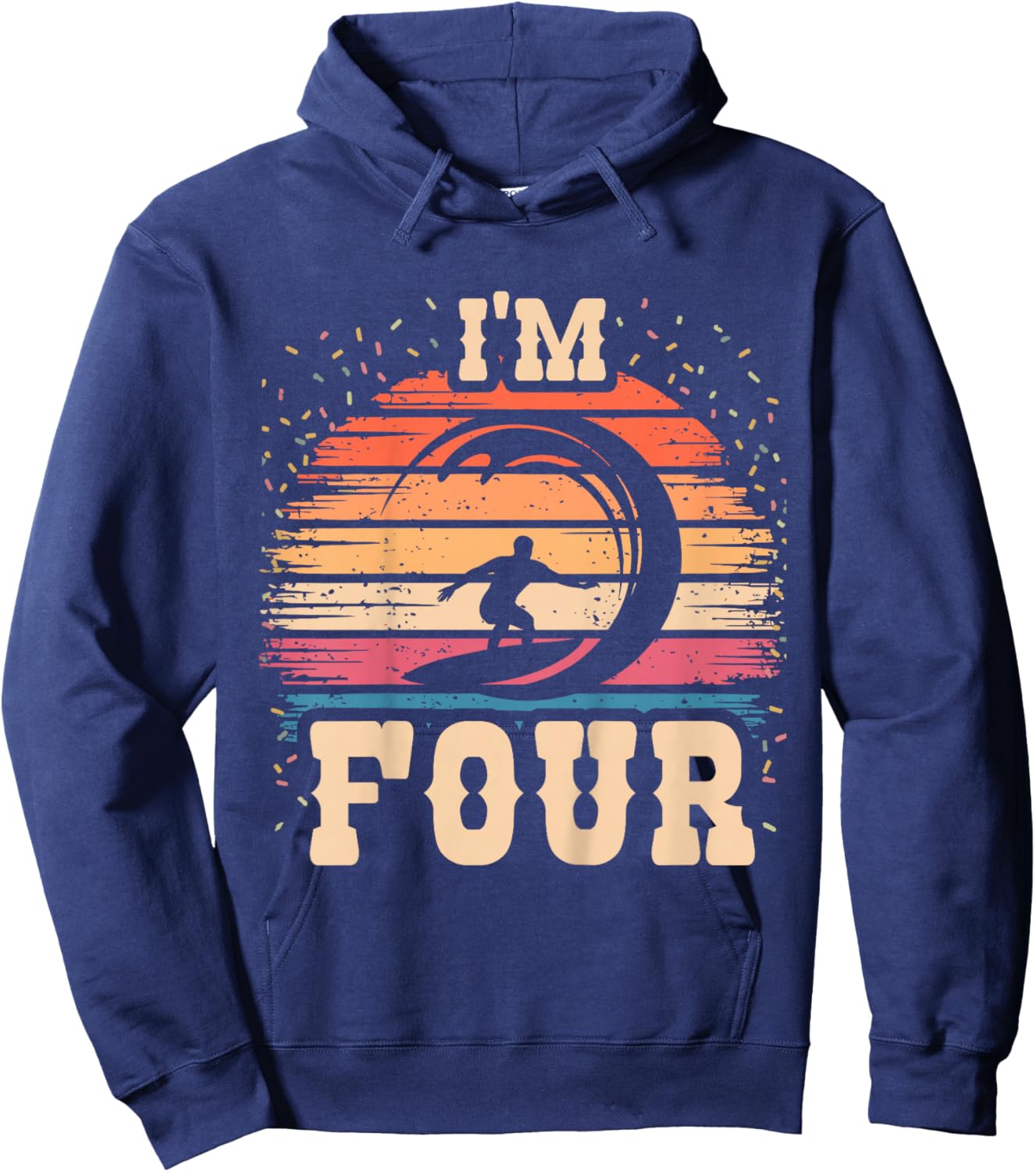 Surfing 4 Year Old Birthday Boy Girl 4th Surfboard Birthday Hoodie - Hoodie | Navy