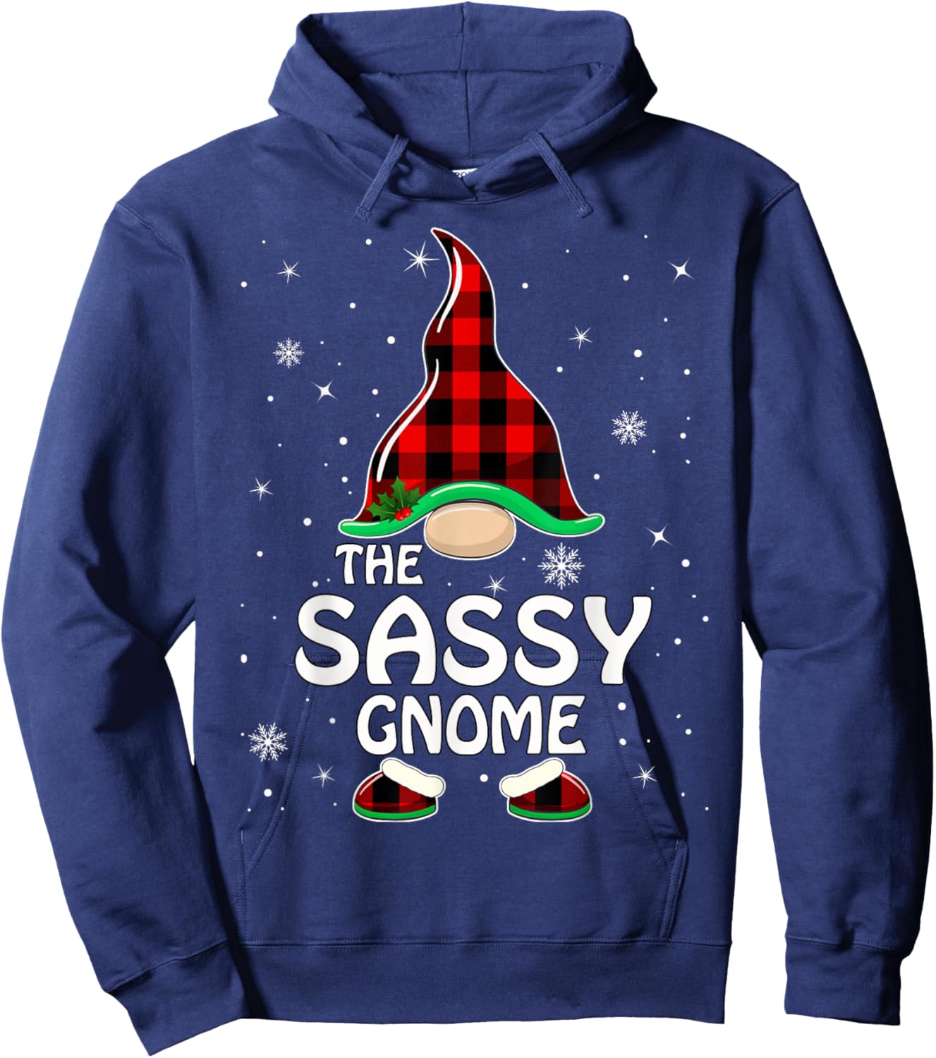 Sassy Gnome Buffalo Plaid Matching Family Christmas Pajama Hoodie - Hoodie | Navy
