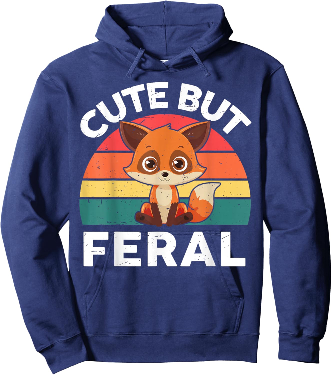Retro Cute But Feral Funny Fox-Shirt Toddler Boy Girl Kids Hoodie - Hoodie | Navy