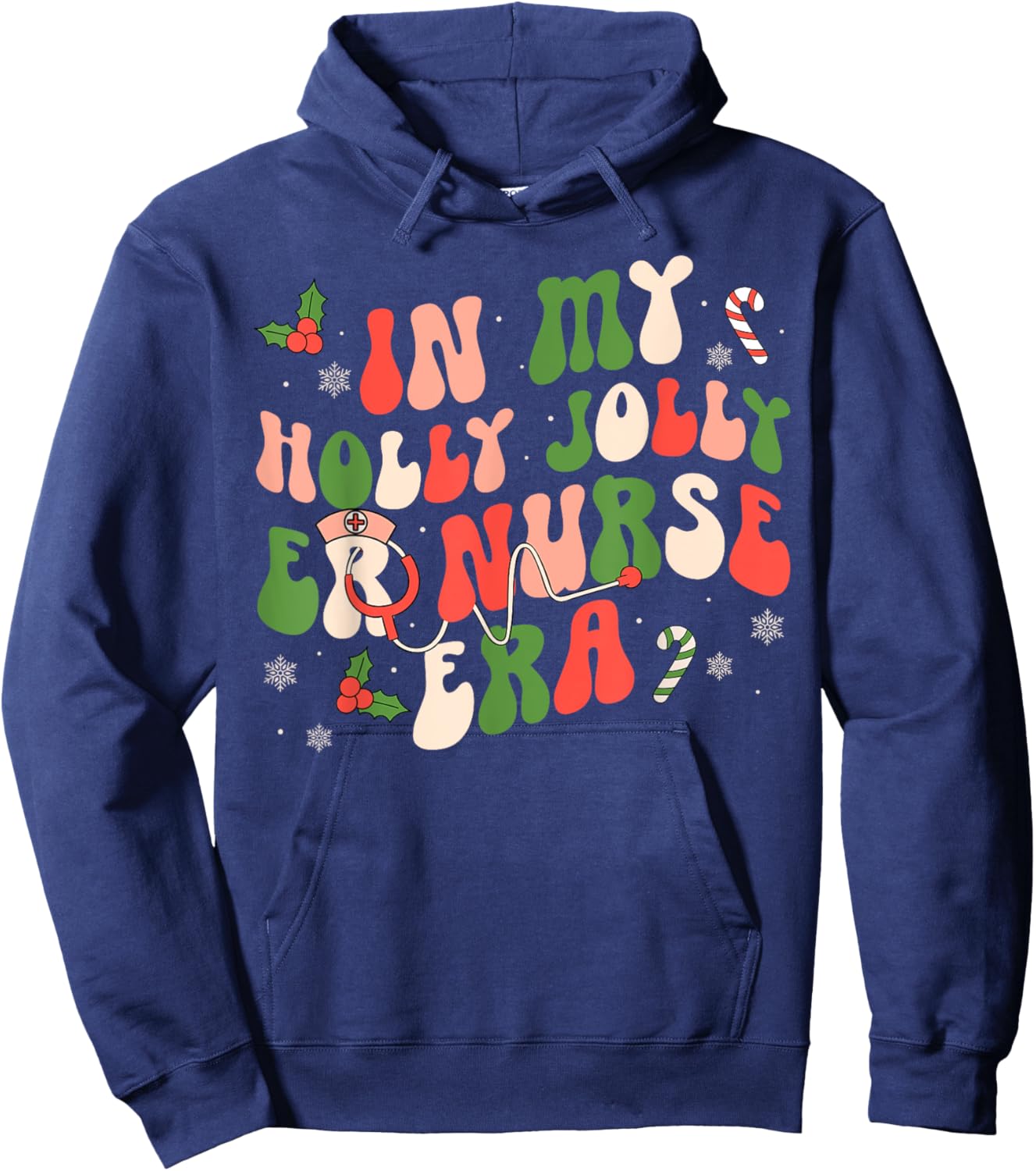 In My ER Christmas Era Emergency Room Registered Nurse Retro Hoodie - Hoodie | Navy