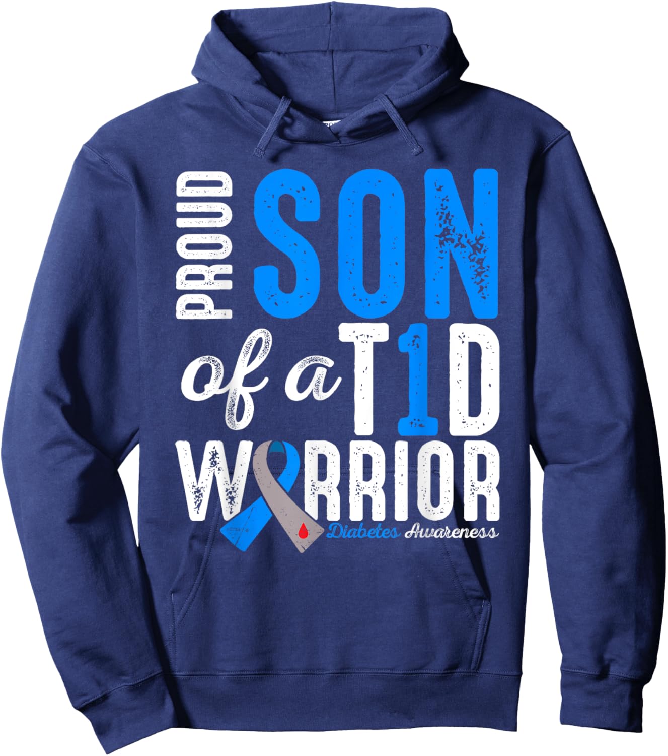 Proud Son Of A T1D Warrior Type 1 Diabetes Awareness Kids Hoodie - Hoodie | Navy