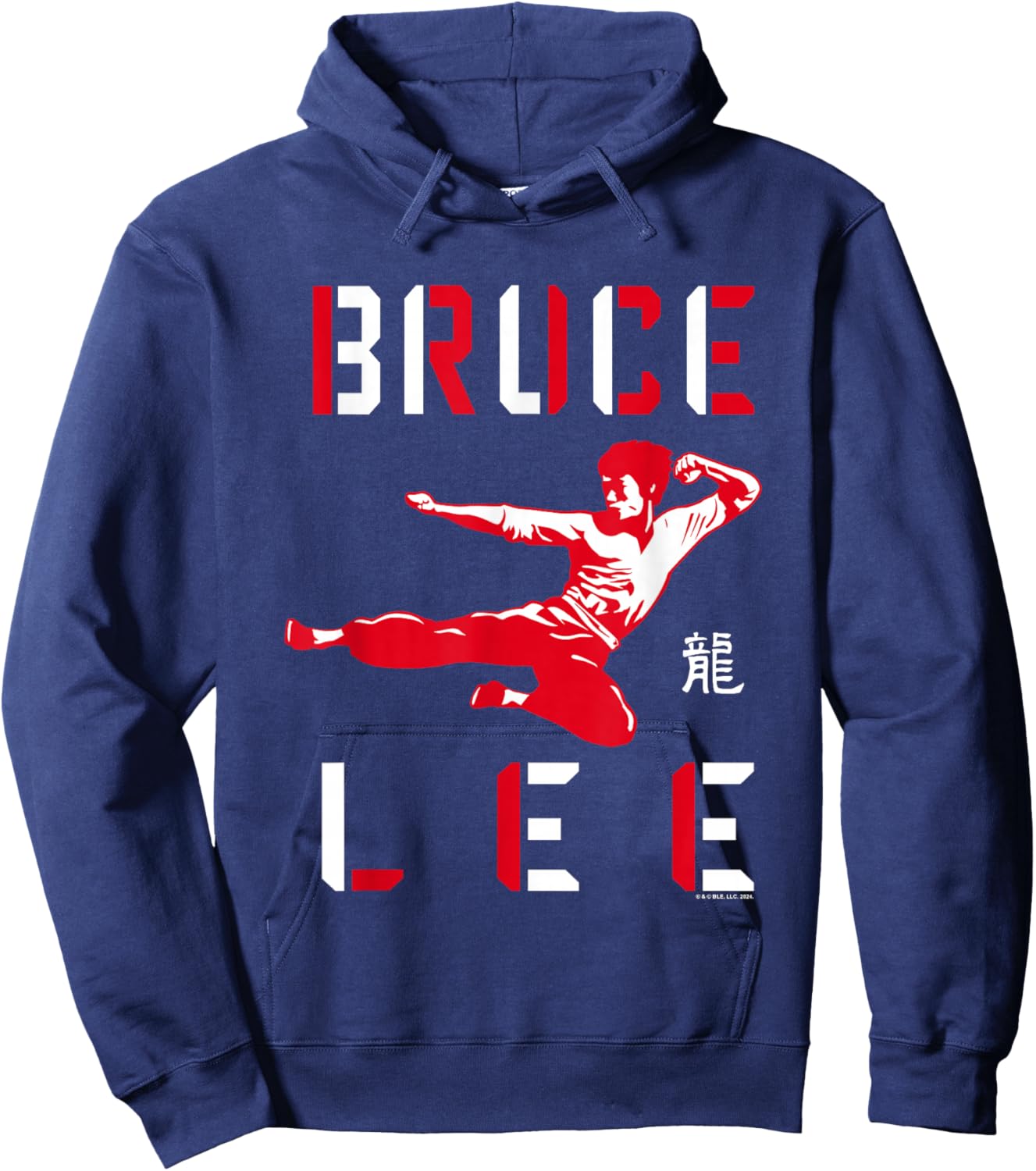 Bruce Lee Flying Kick Shadowed Face Shot Hoodie - Hoodie | Navy