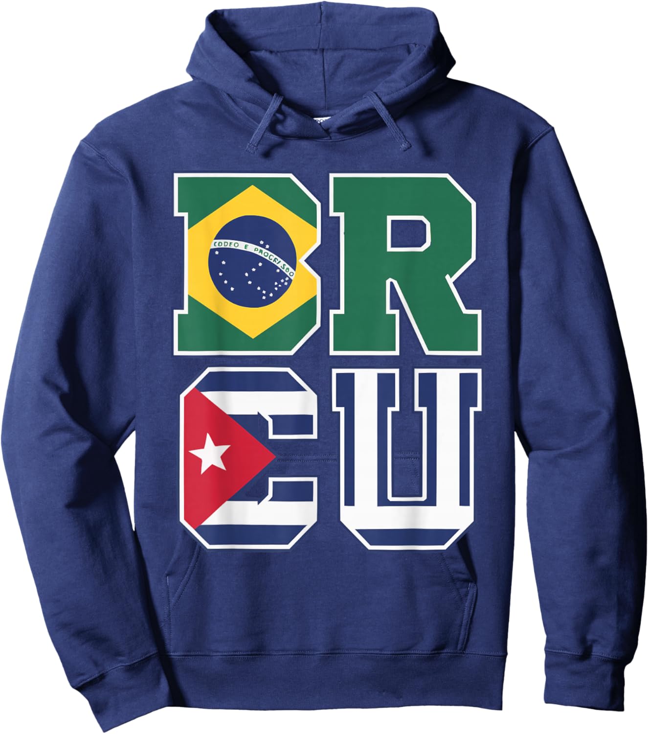 Half Cuban Half Brazilian Cuba Flag Country Brazil Hoodie - Hoodie | Navy
