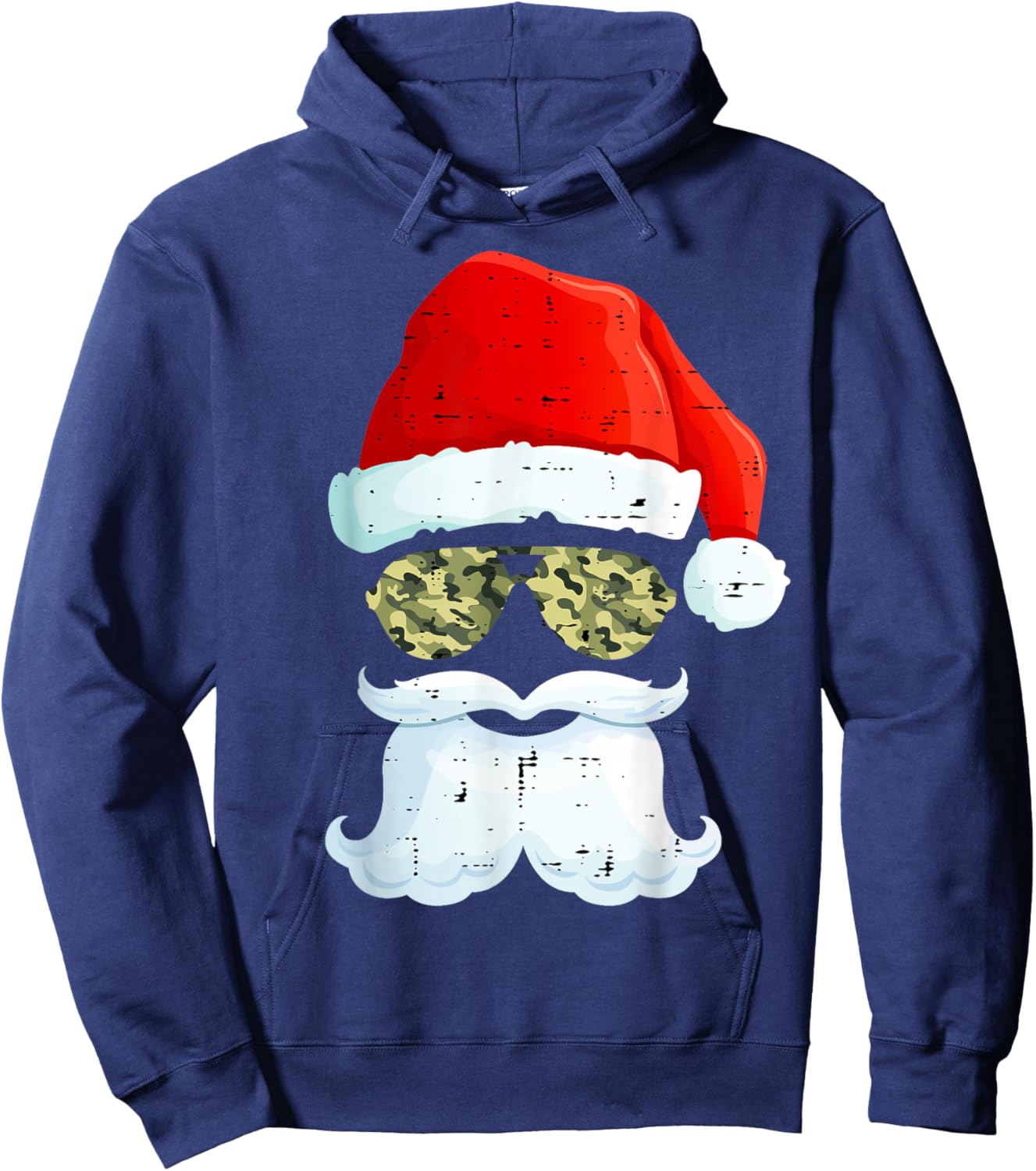 Funny Santa Claus Face Sunglasses Hat Beard Camo Camouflage Hoodie - Hoodie | Navy