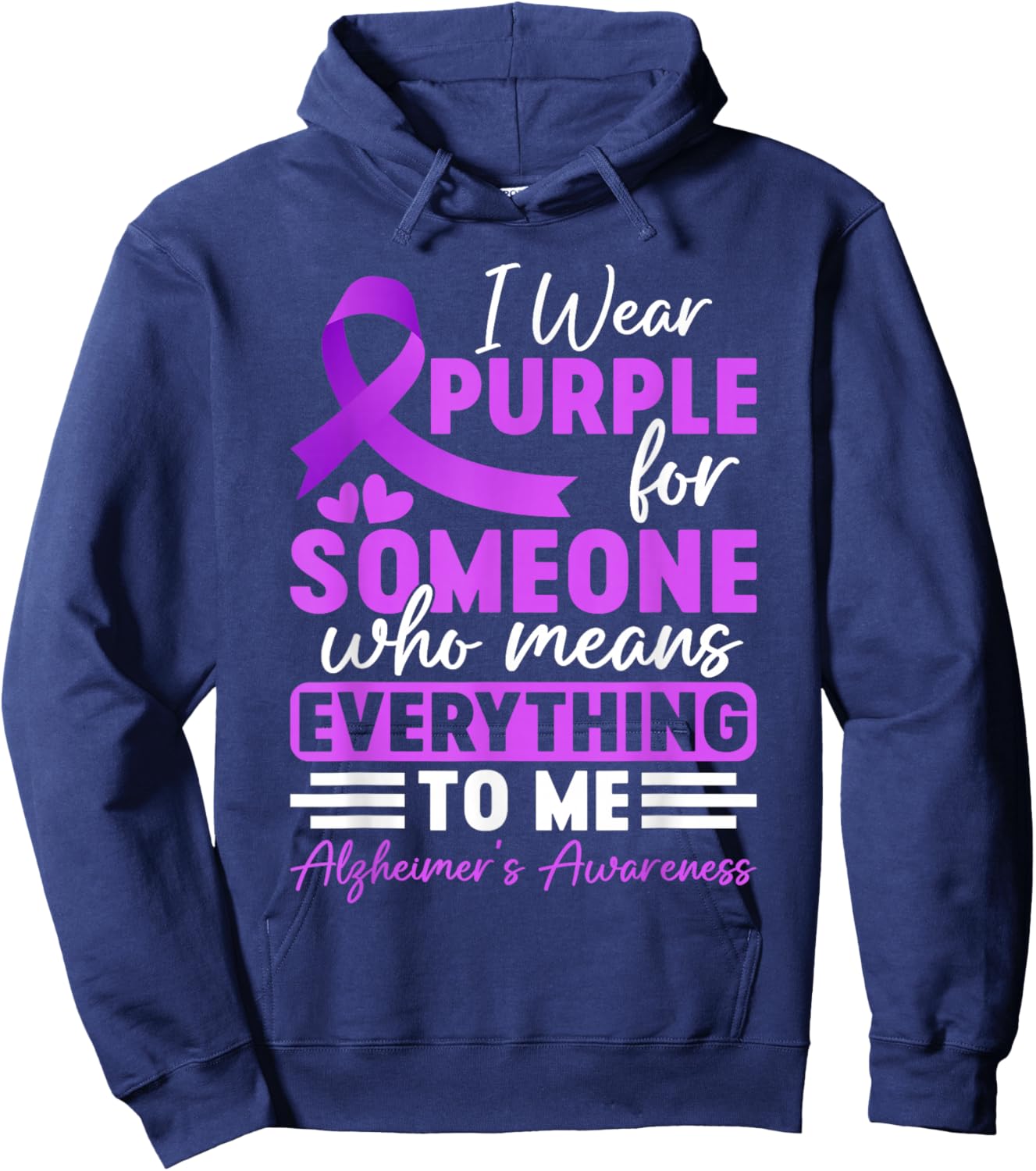 Alzheimer Frontotemporal Dementia Purple Ribbon Memory Loss Hoodie - Hoodie | Navy