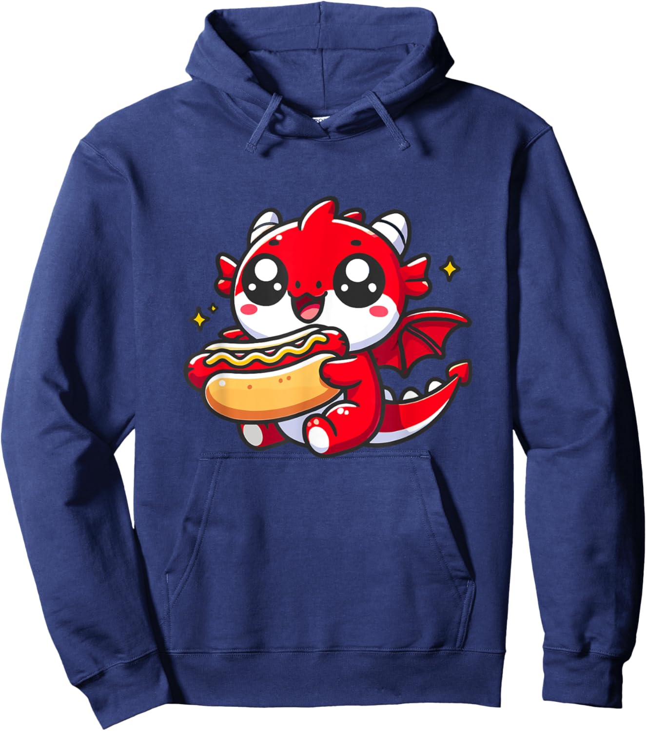 Cute Dragon Eats Hotdog Hoodie - Hoodie | Navy