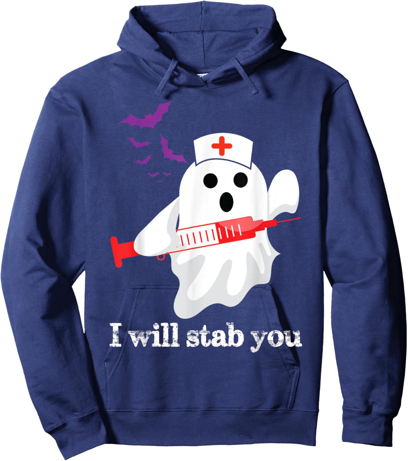 Funny Ghost I Will Stab You Phlebotomist Halloween Pun Hoodie - Hoodie | Navy