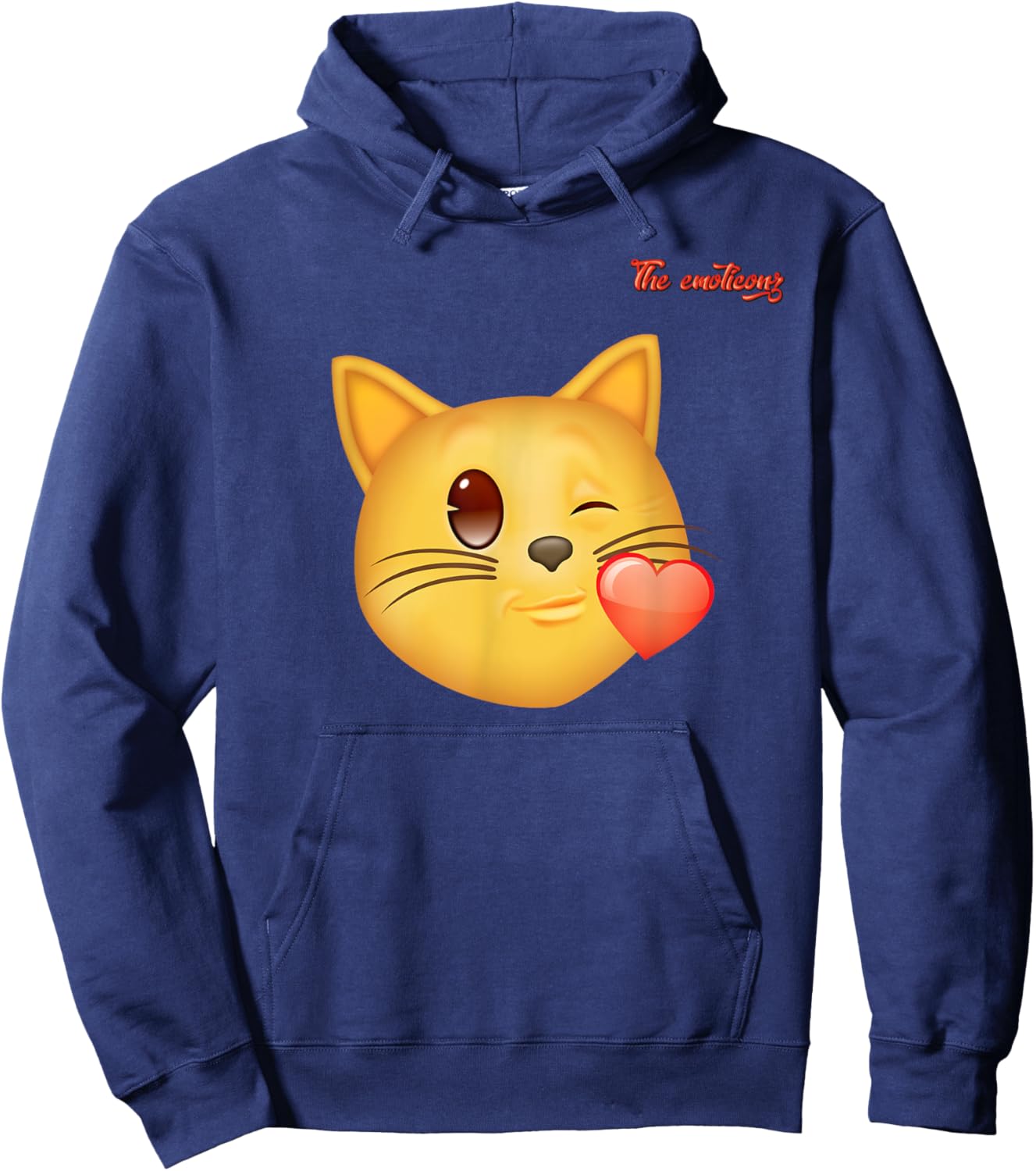 Emoji Winking Kissing Heart Cat Face Hoodie - Hoodie | Navy