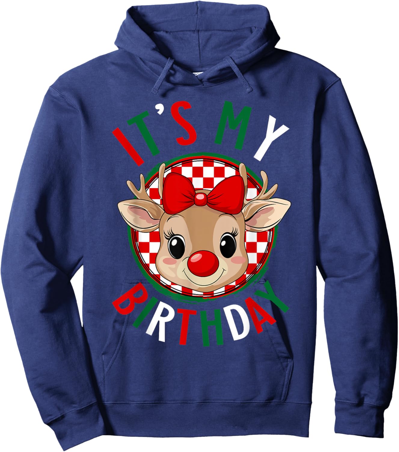 It's My Birthday Reindeer Christmas Pajamas Women Girls Hoodie - Hoodie | Navy
