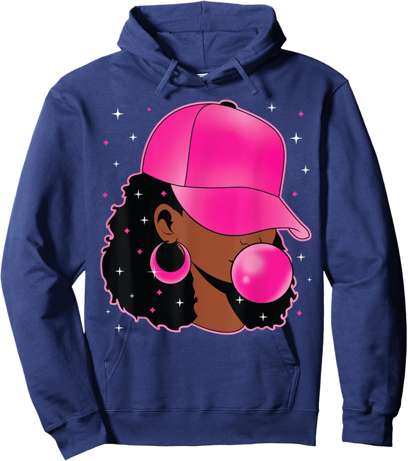 Funny Afro Girl Blowing Pink Bubble Gum Halloween Costume Hoodie - Hoodie | Navy