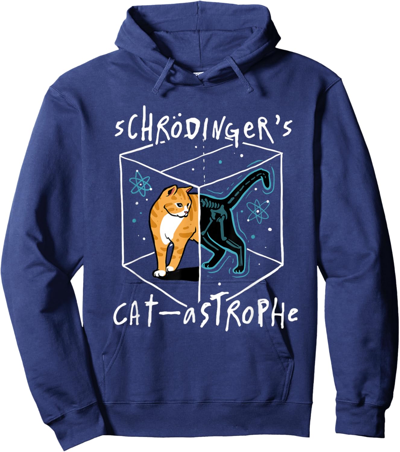 Schrödinger's Cat-astrophe Funny Science Cat Hoodie - Hoodie | Navy