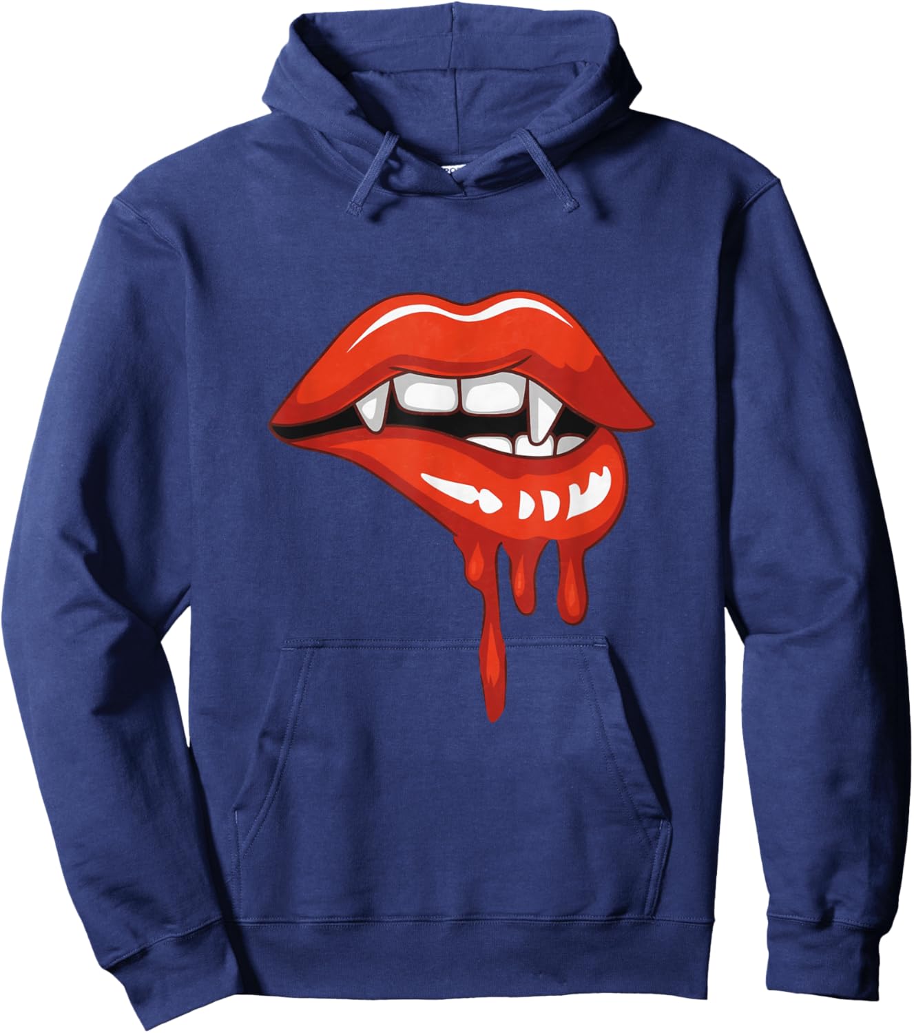 Red Lips Vampire Fangs Teeth Bite Dracula Halloween Hoodie - Hoodie | Navy