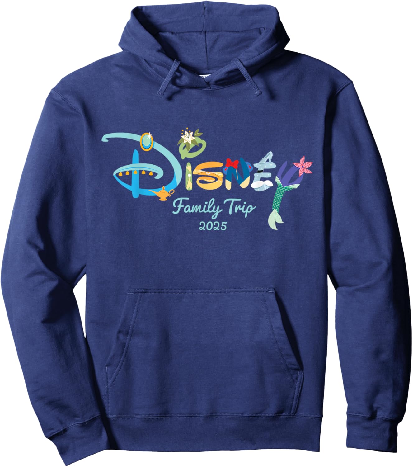 Disney Princess Letters Logo Family Trip Matching 2025 Hoodie - Hoodie | Navy