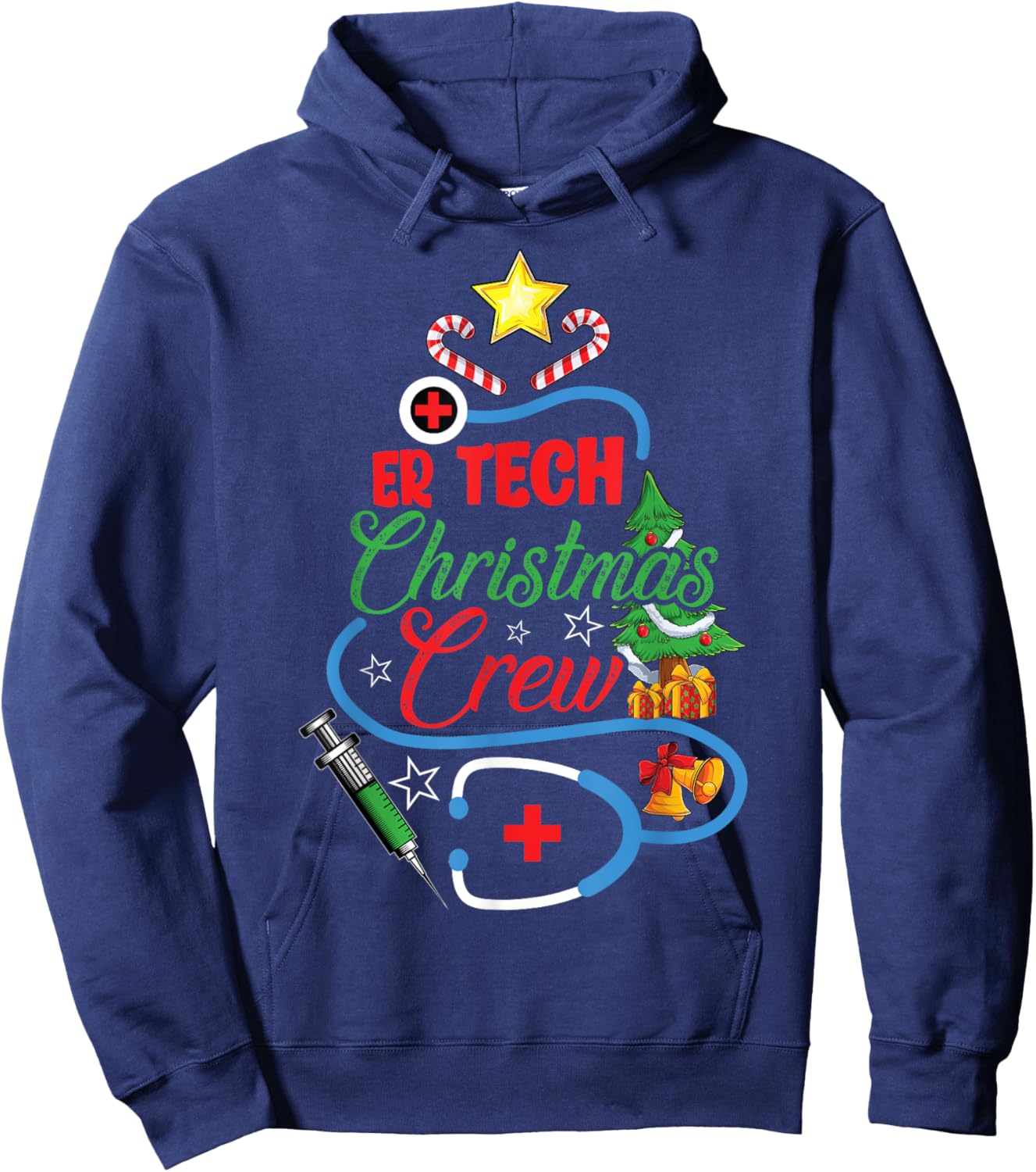 ER Tech Christmas Crew Emergency Room Nurse Xmas Christmas Hoodie - Hoodie | Navy