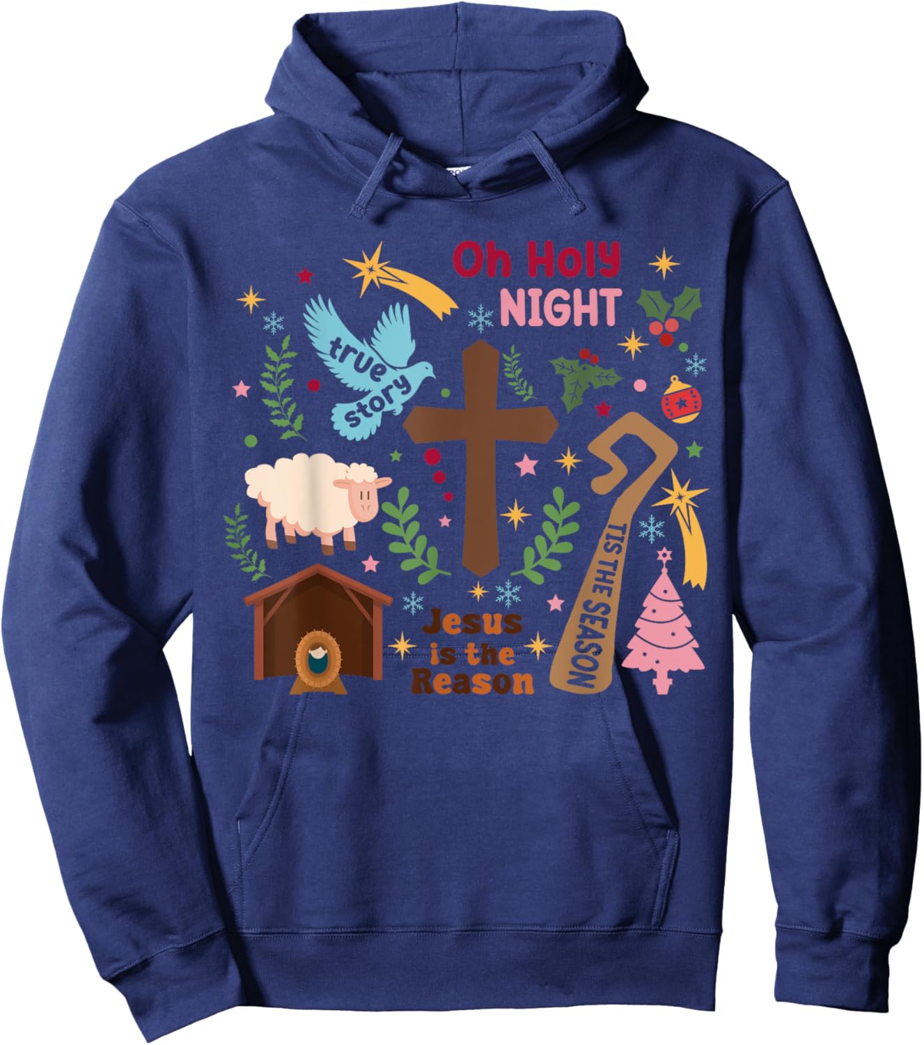 Oh Holy night Jesus is the Reason Christian Christmas Retro Hoodie - Hoodie | Navy