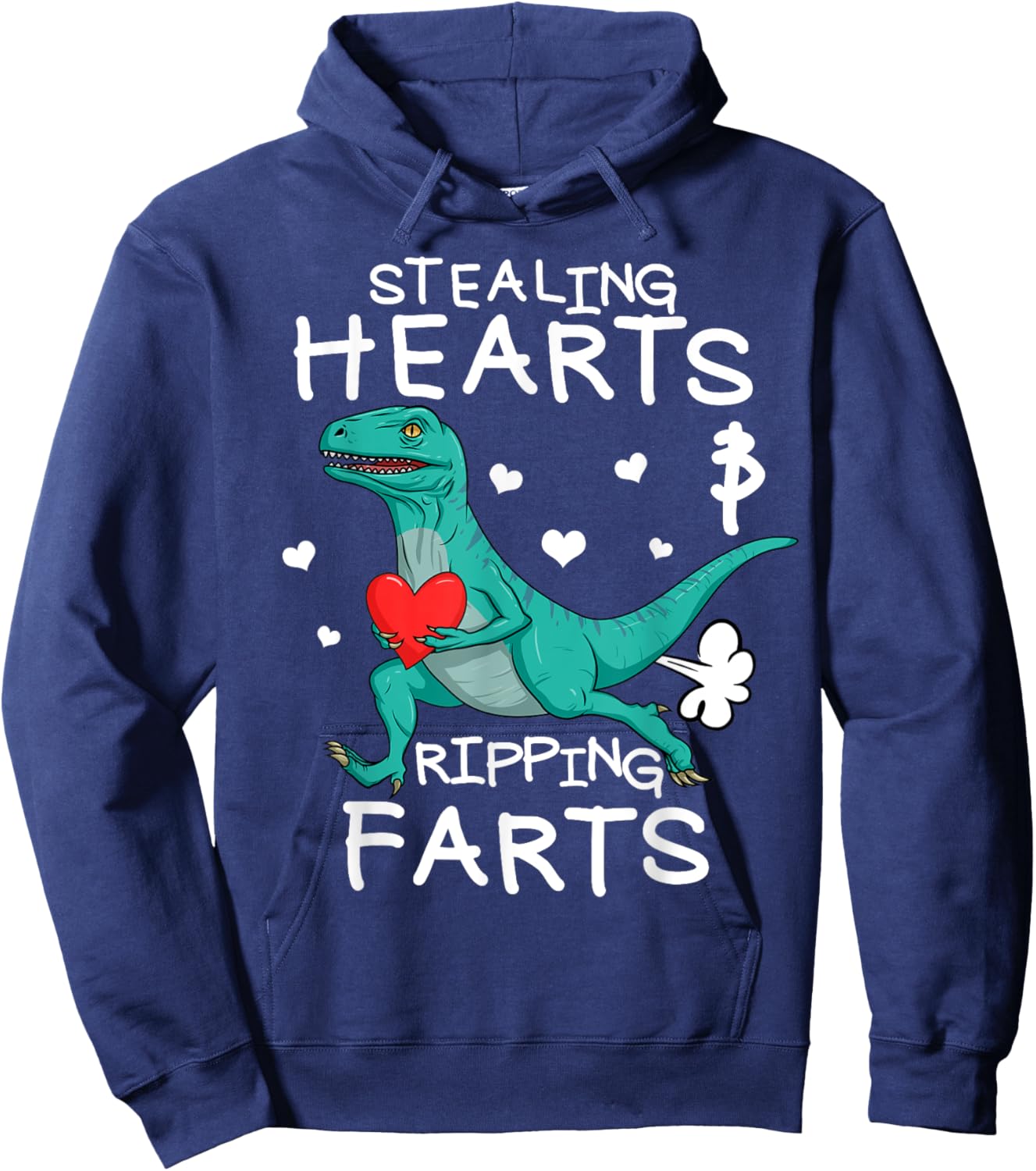Stealing Hearts And Ripping Farts Boys Valentine Raptor Hoodie - Hoodie | Navy