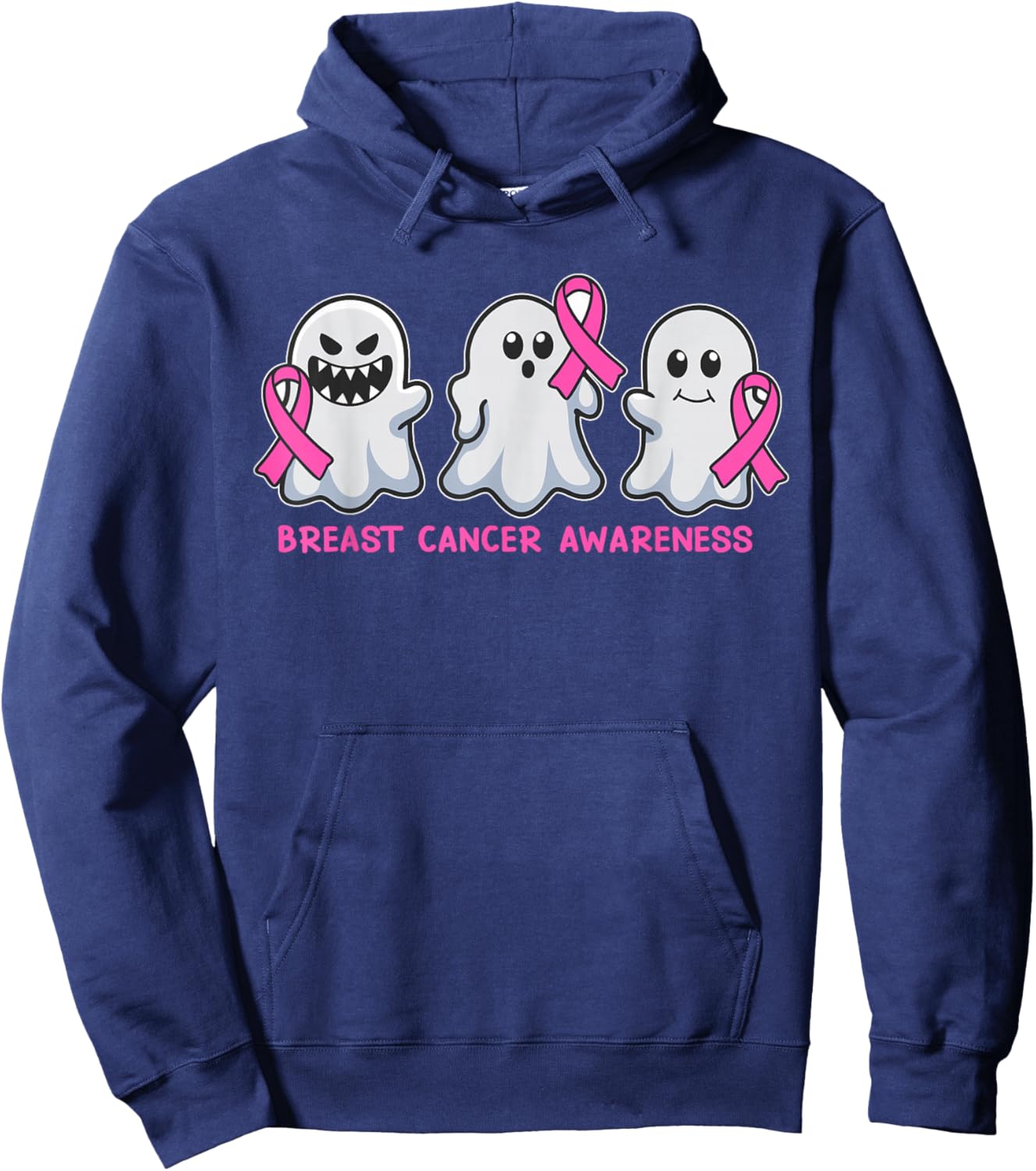 Breast Cancer Ghost Halloween Breast Cancer Awareness Hoodie - Hoodie | Navy