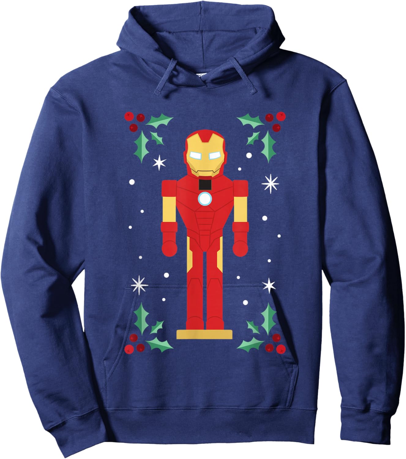 Marvel Christmas Nutcracker Iron Man Mistletoe Chest Logo Hoodie - Hoodie | Navy