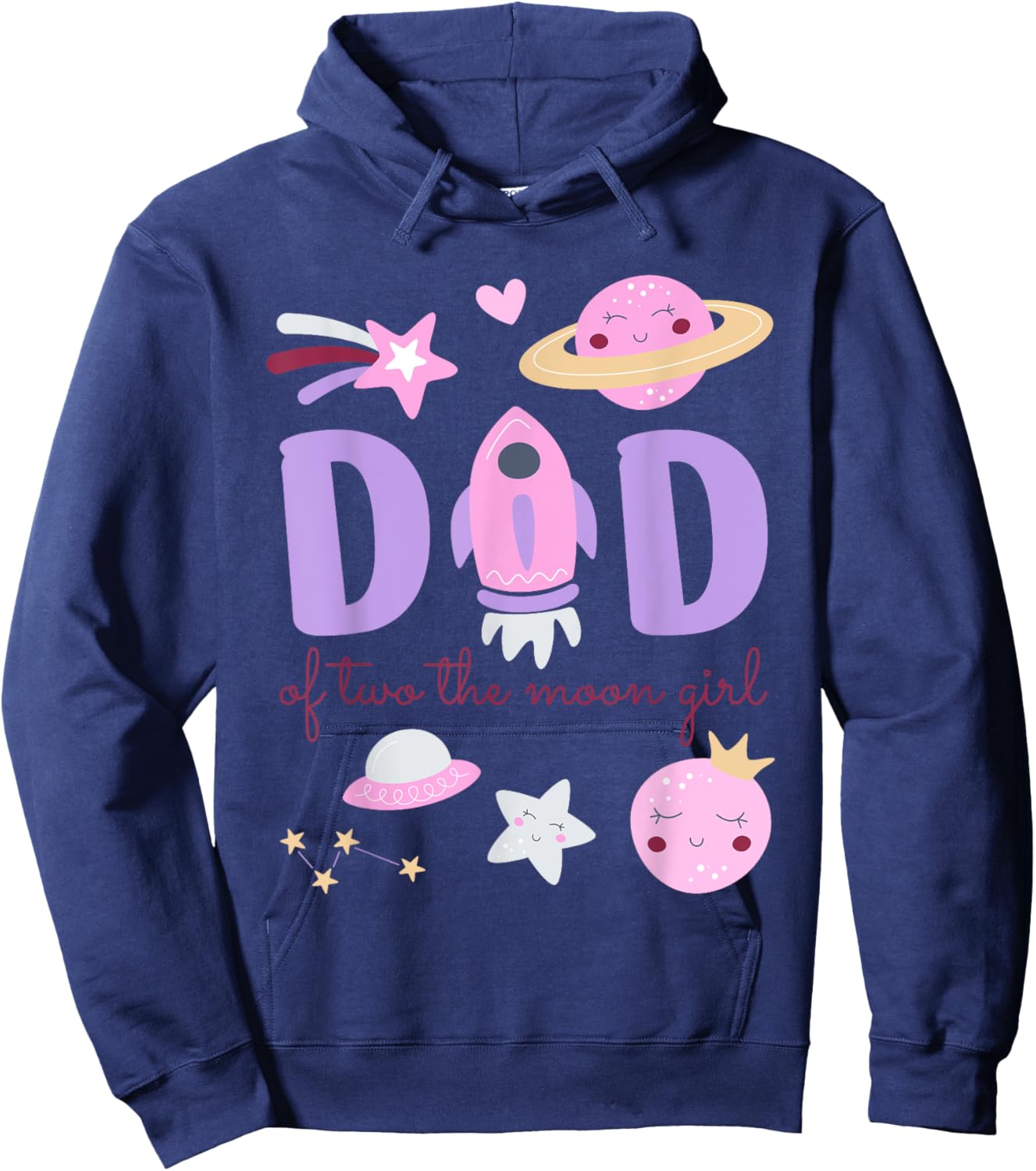 Dad of Two The Moon Girl Cosmos Stars Space 2nd Birthday Hoodie - Hoodie | Navy