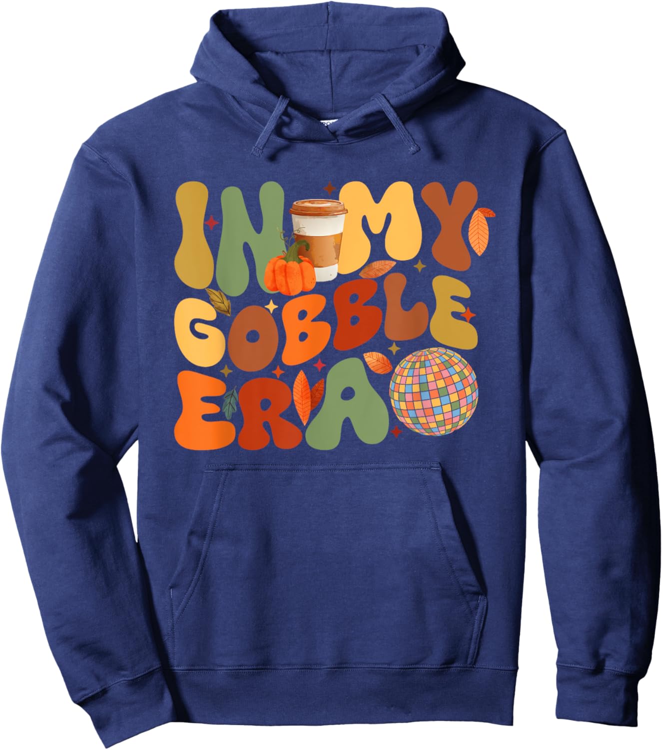 In My Gobble Era Groovy Thanksgiving Pumpkin Boys Girls Kids Hoodie - Hoodie | Navy