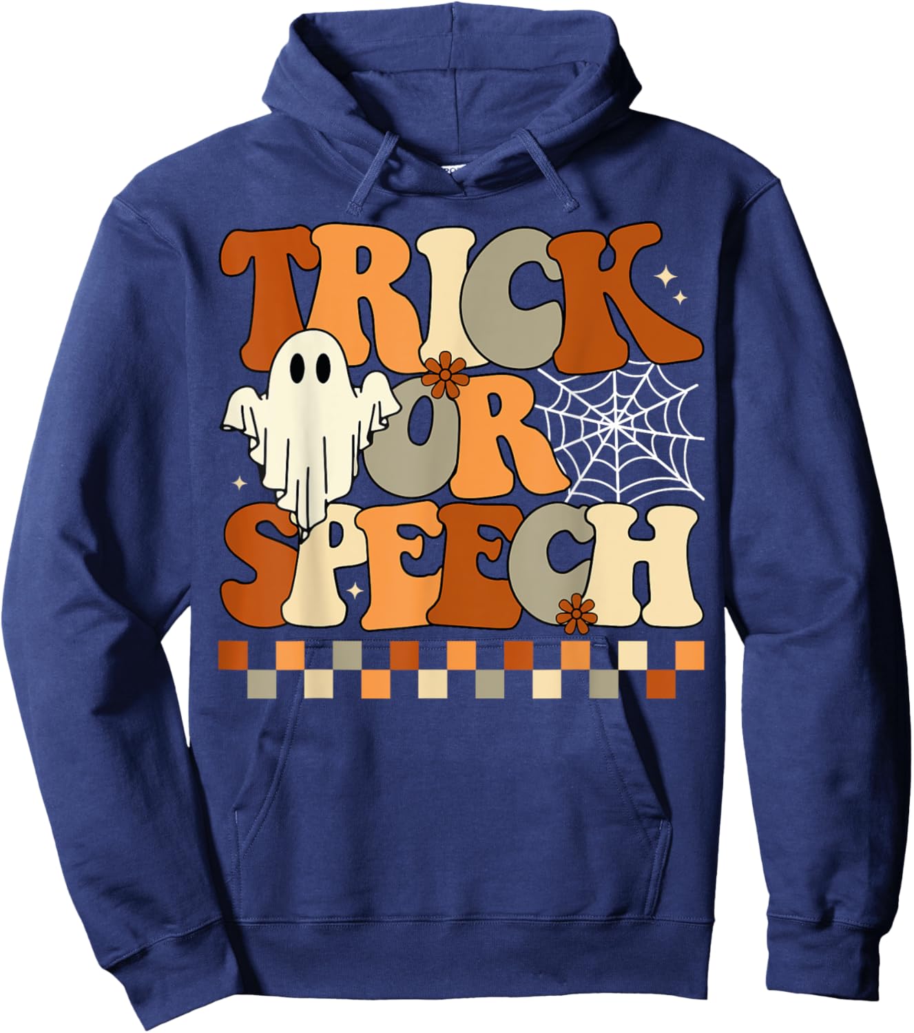 Trick or Speech Retro SLP Halloween Speech Therapy Halloween Hoodie - Hoodie | Navy