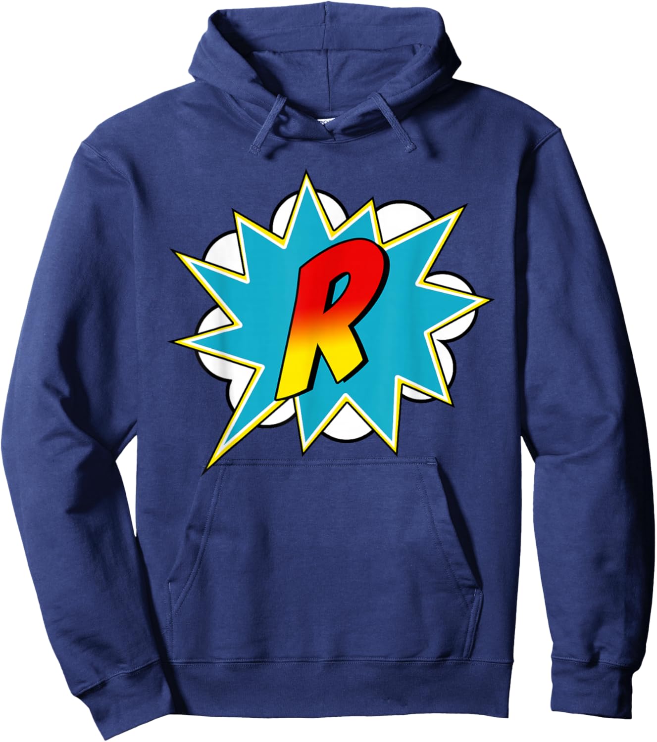 Letter Superhero Name Comic Costume - Black, Small, Retro, Superhero, Cartoon, -Adults & Kids, Ages 6+, Short Sleeve Hoodie - Hoodie | Navy