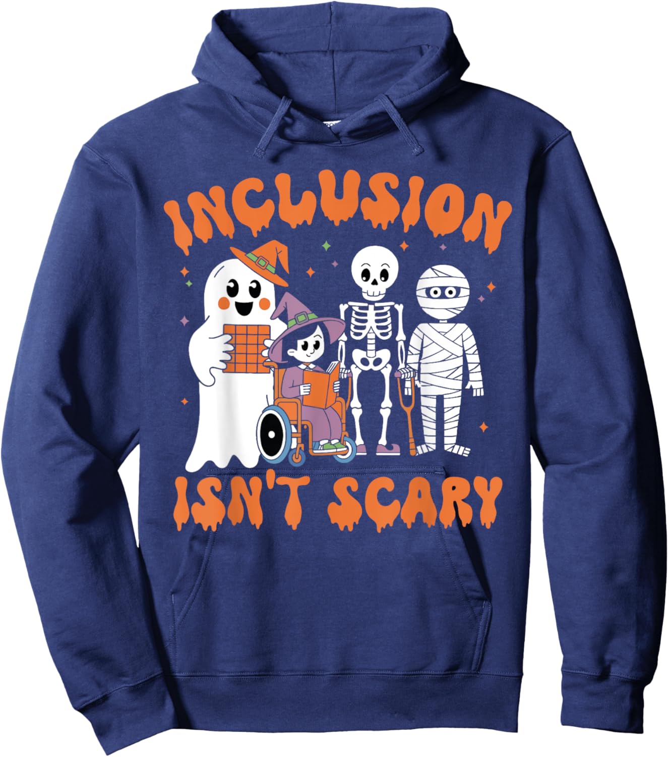Inclusion Isn't Scary Teacher Skeleton Ghost Mummy Halloween Hoodie - Hoodie | Navy