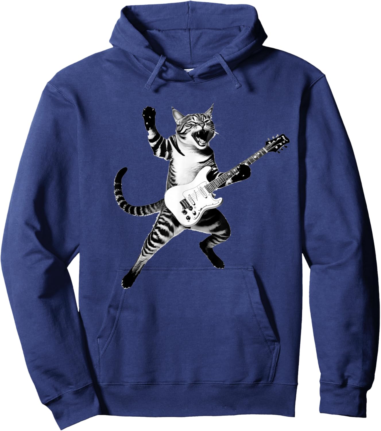 Cat Playing Guitar Rock and Roll Band Men Women Kids Hoodie - Hoodie | Navy