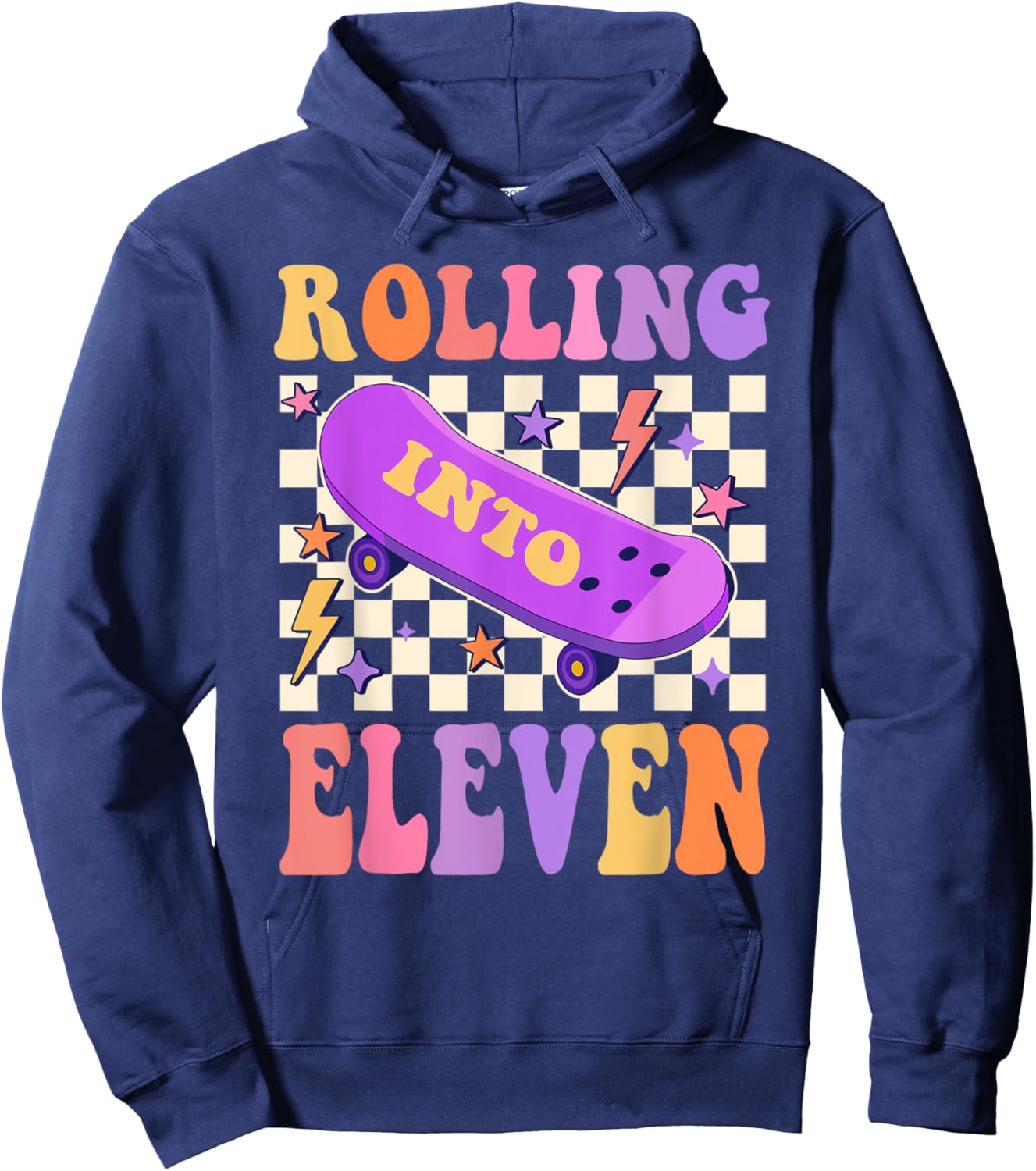 Rolling Into 11 Year Old Skateboard Skater 11th Birthday Hoodie - Hoodie | Navy