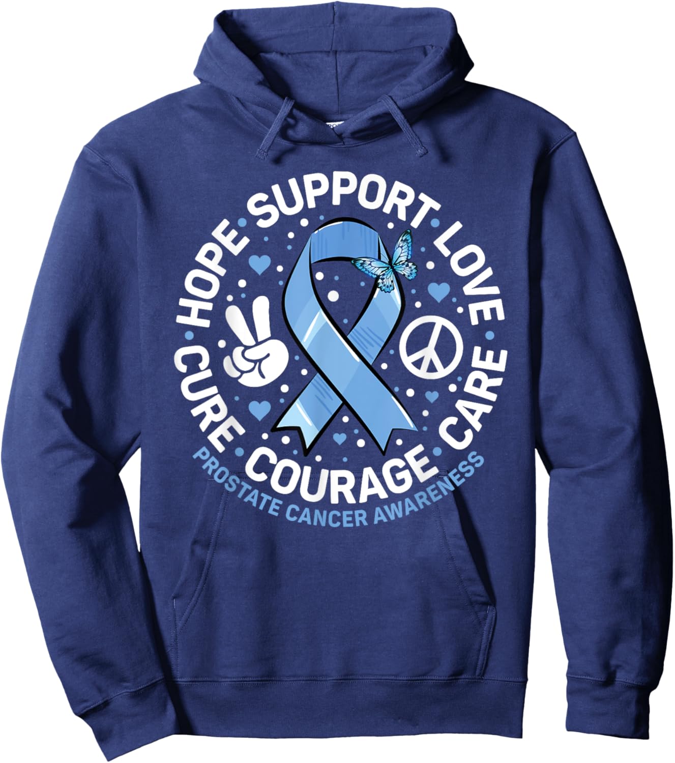 Prostate Cancer Awareness Support Squad Light Blue Ribbon Hoodie - Hoodie | Navy
