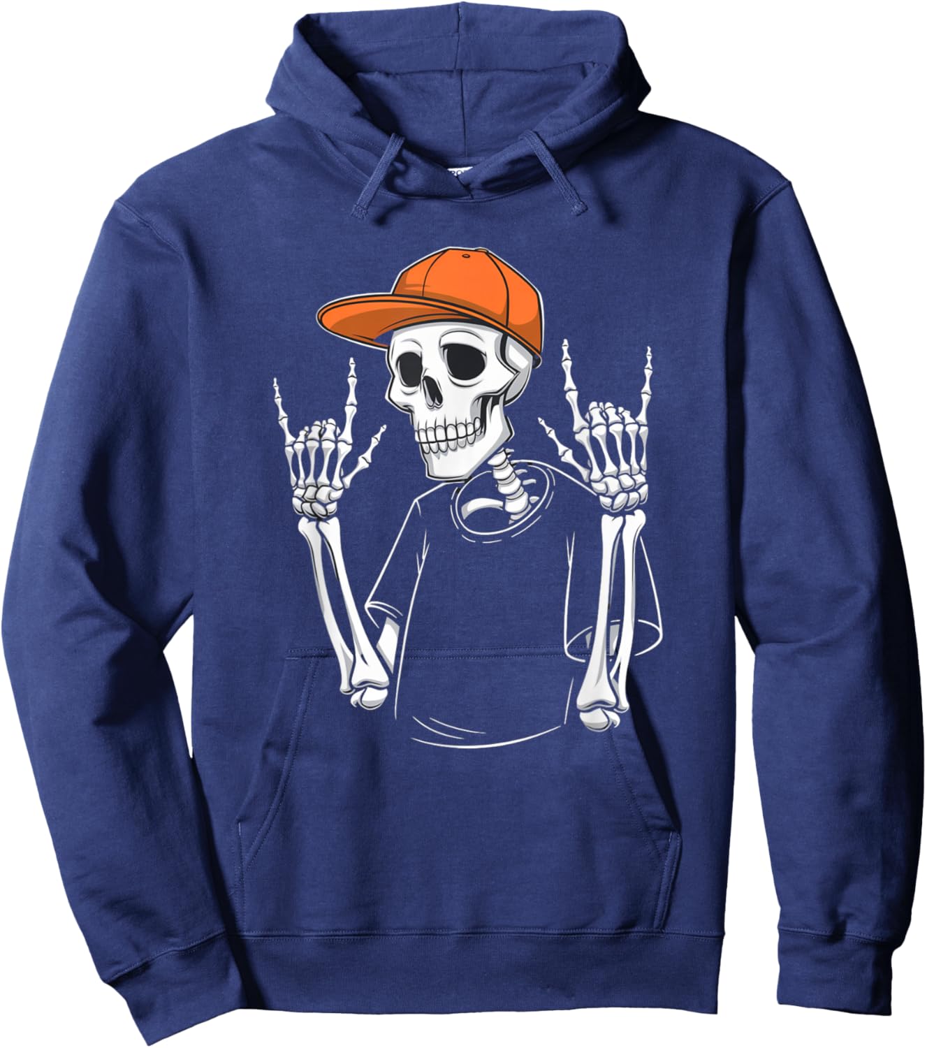 Cool Skeleton Rocking Orange Hat Funny Halloween Skull Art Hoodie - Hoodie | Navy