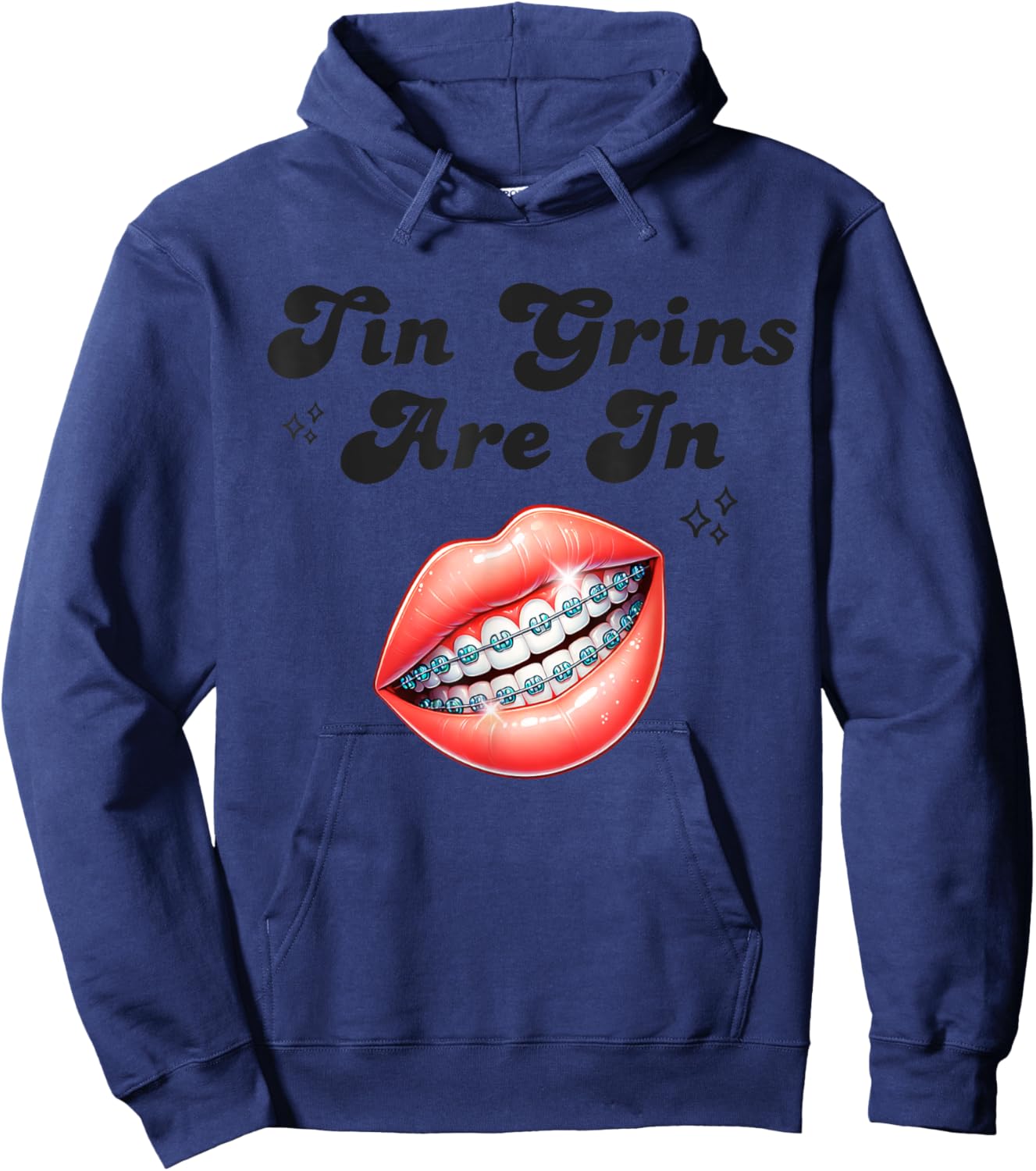 Metal Dental Braces, Tin Grins, Retro Braces Hoodie - Hoodie | Navy
