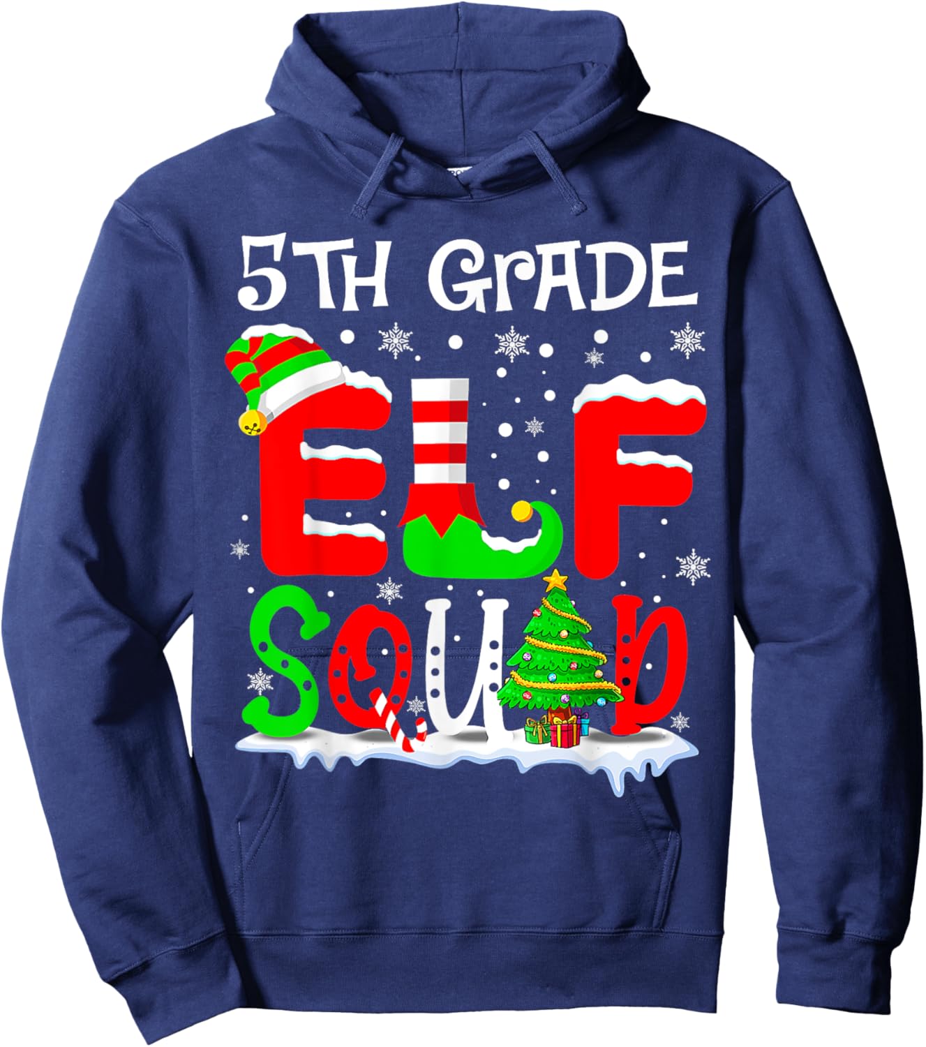 Fifth 5th Grade Elf Squad Funny Teacher Christmas Students Hoodie - Hoodie | Navy