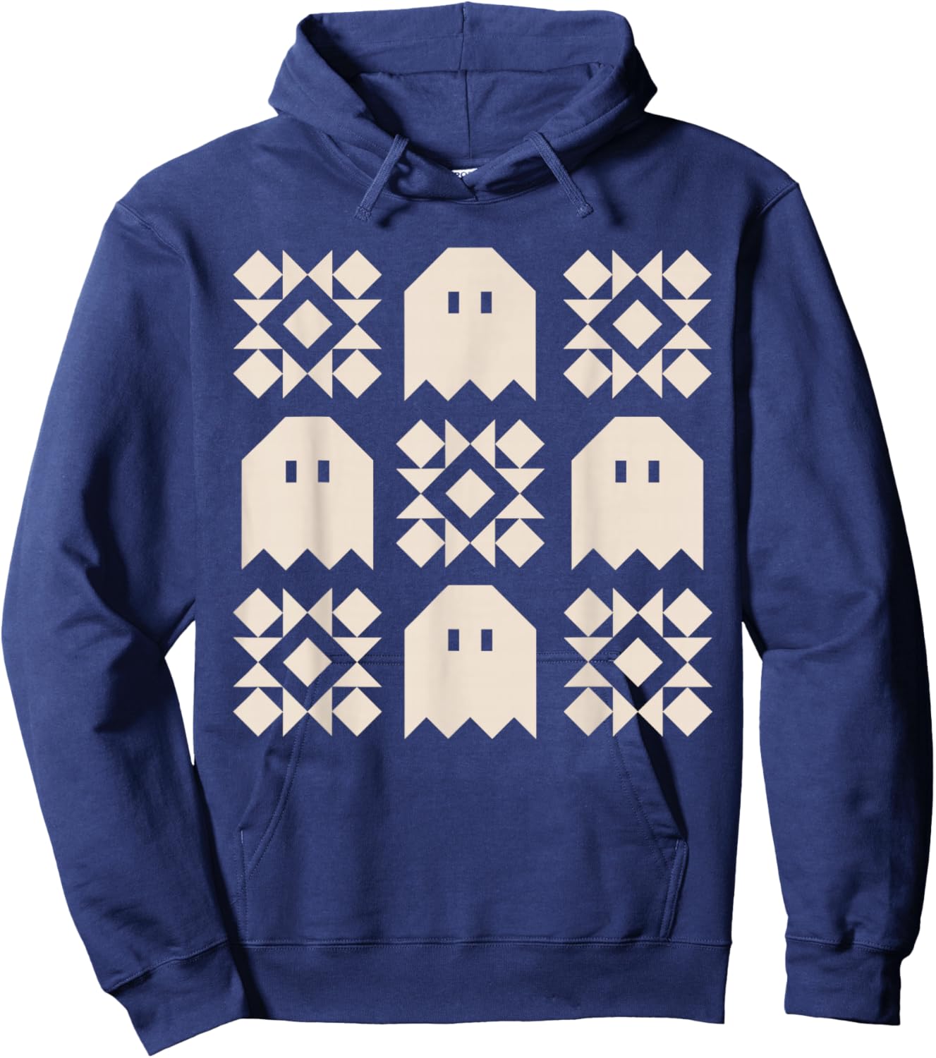 Ghost Quilt Block Halloween Quilting Ghost Block Quilter_ Hoodie - Hoodie | Navy