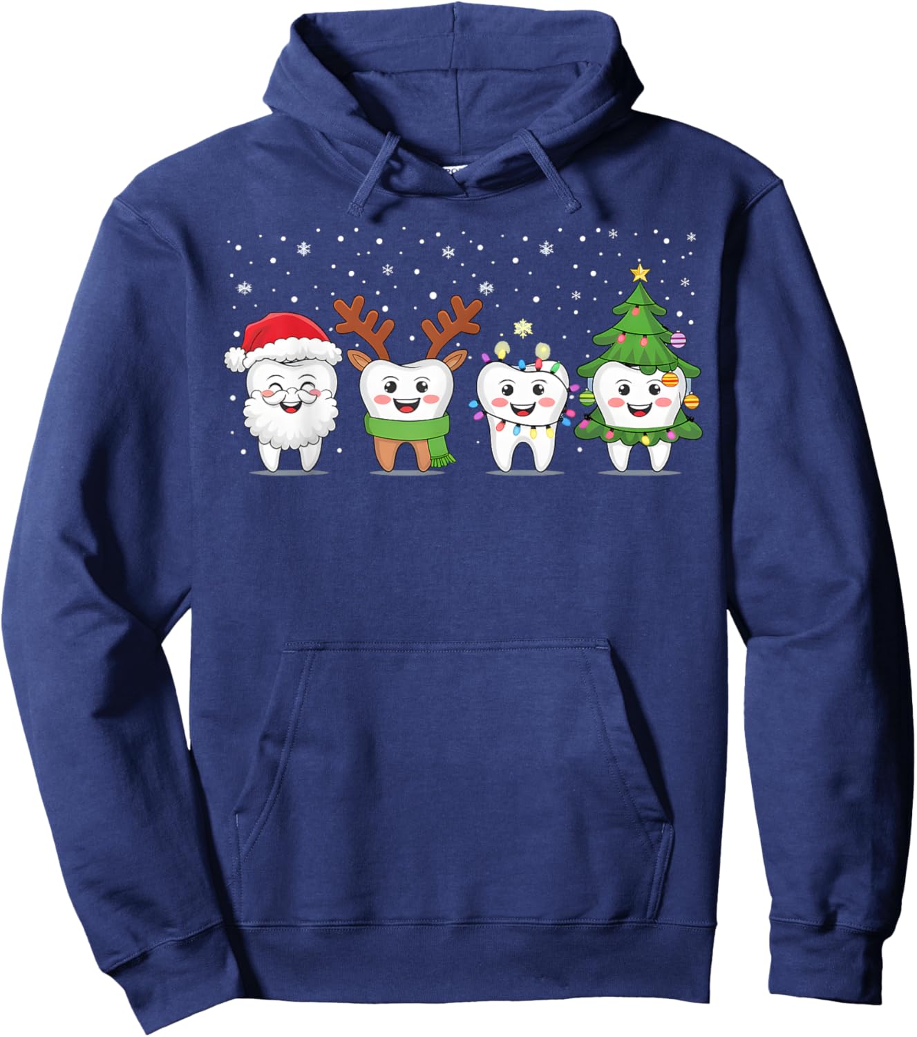 Cute Christmas Dental Tooth Characters Fun Holiday Dentist Hoodie - Hoodie | Navy