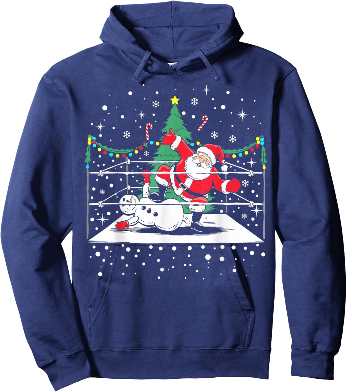 Funny Wrestling Santa Xmas Snow Lights Wrestling Christmas Hoodie - Hoodie | Navy