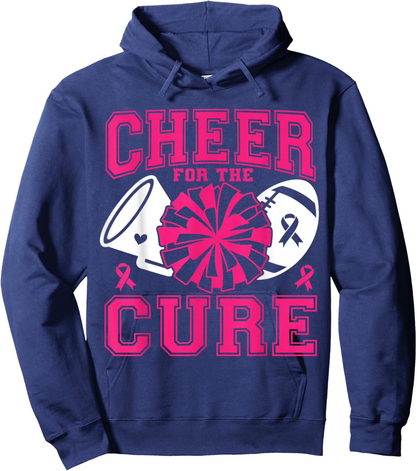 Cheer For The Cure Breast Cancer Awareness Pink Ribbon Hoodie - Hoodie | Navy