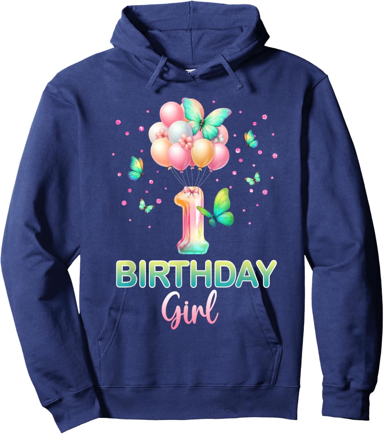 1st Birthday Shirt For Girls 1 Year Old Butterfly Birthday Hoodie - Hoodie | Navy