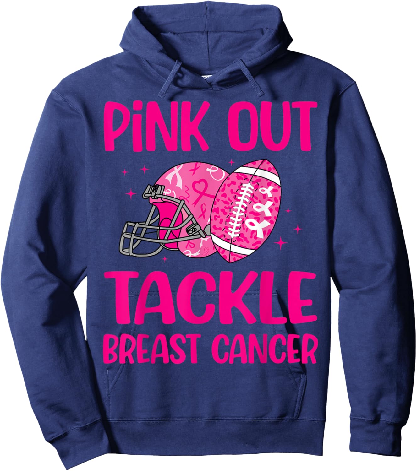 American Football Pink Out Tackle Breast Cancer Awareness Hoodie - Hoodie | Navy