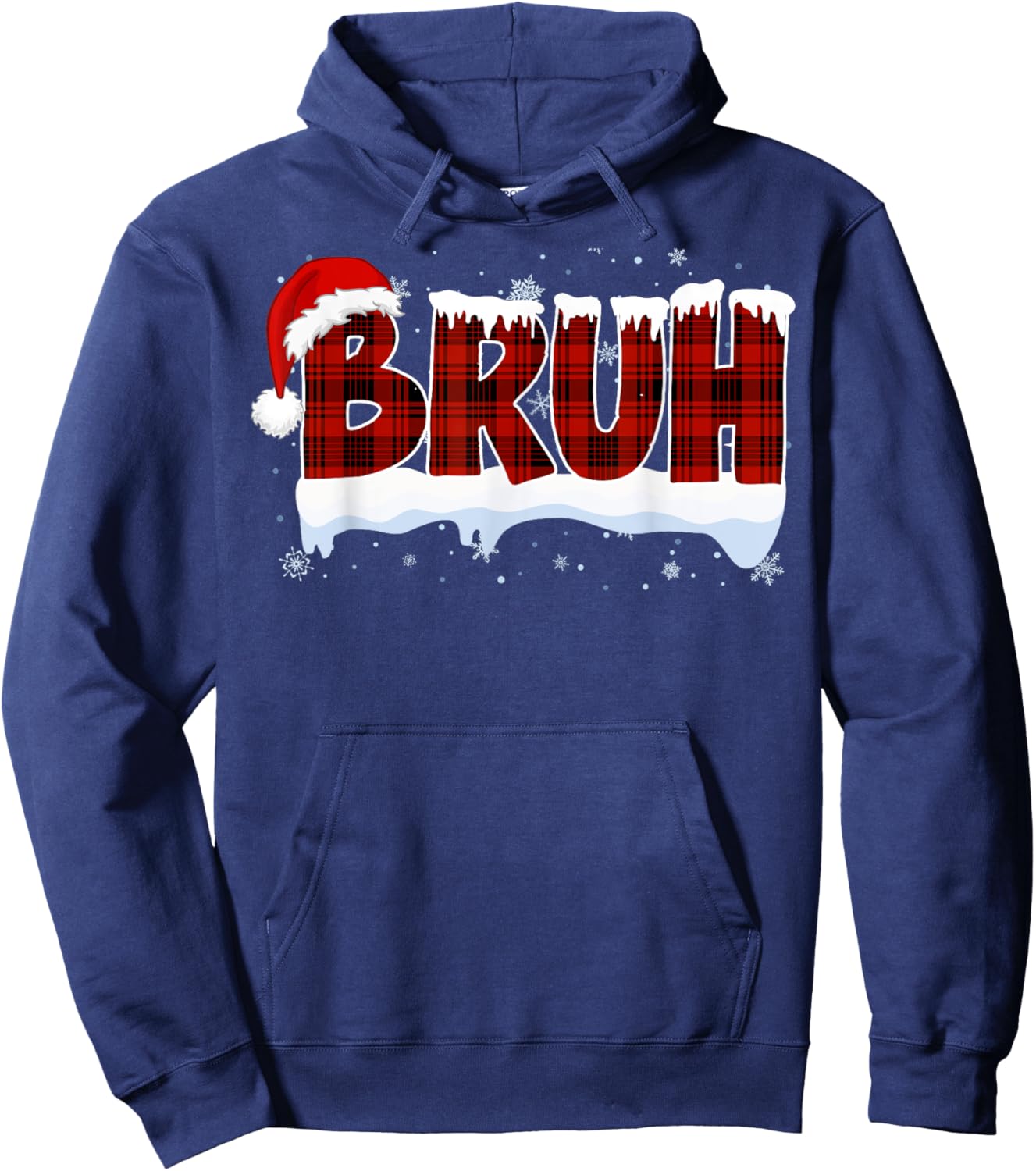 Bruh Funny Christmas Red Plaid Xmas Teens Boys Kids Pajamas Hoodie - Hoodie | Navy